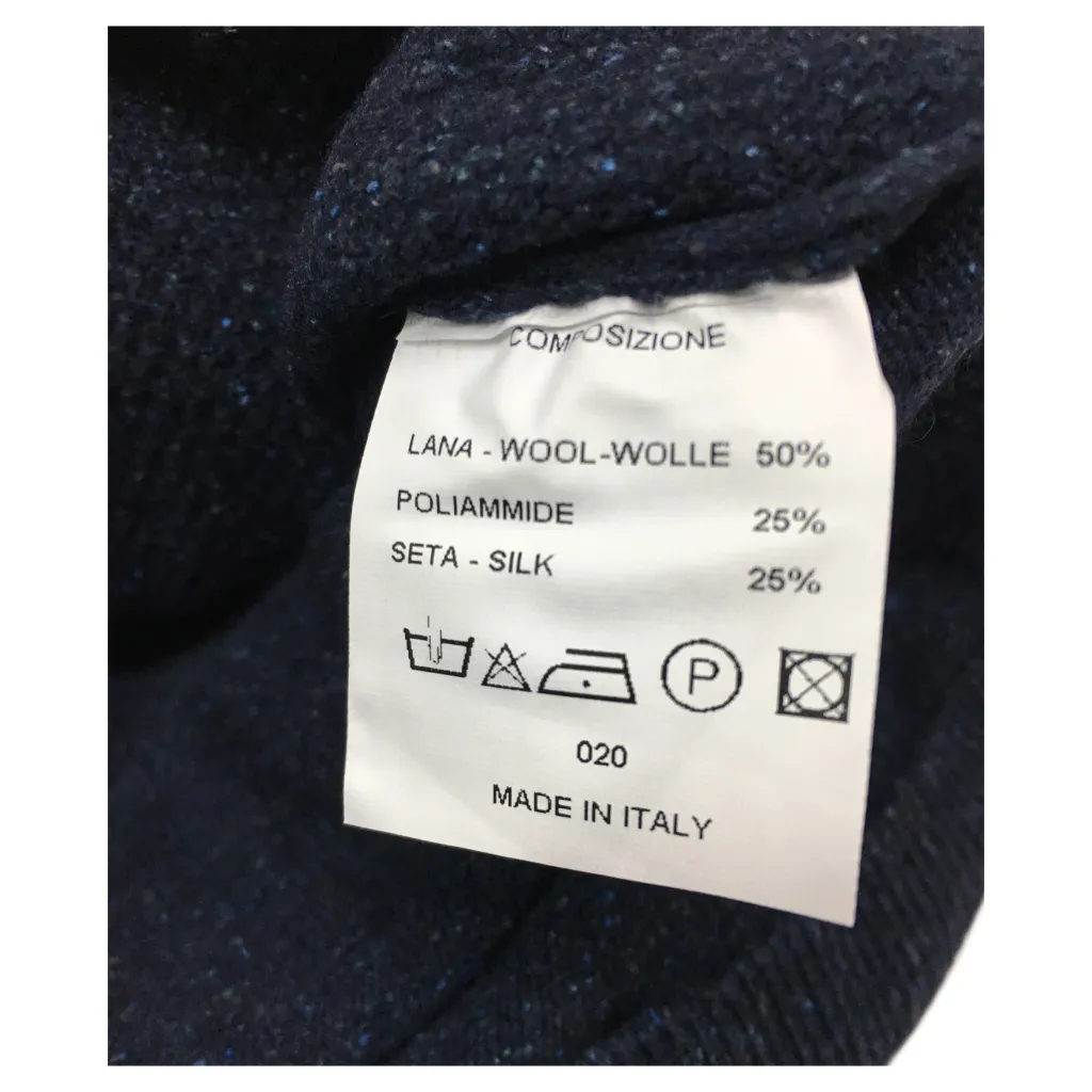 FERRANTE maglia uomo blu mélange lana/seta dettagli alcantara moro e toppe MADE IN ITALY