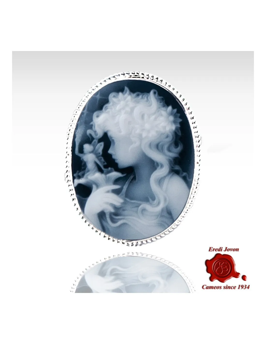 Flora Spilla Cammeo Blu Argento