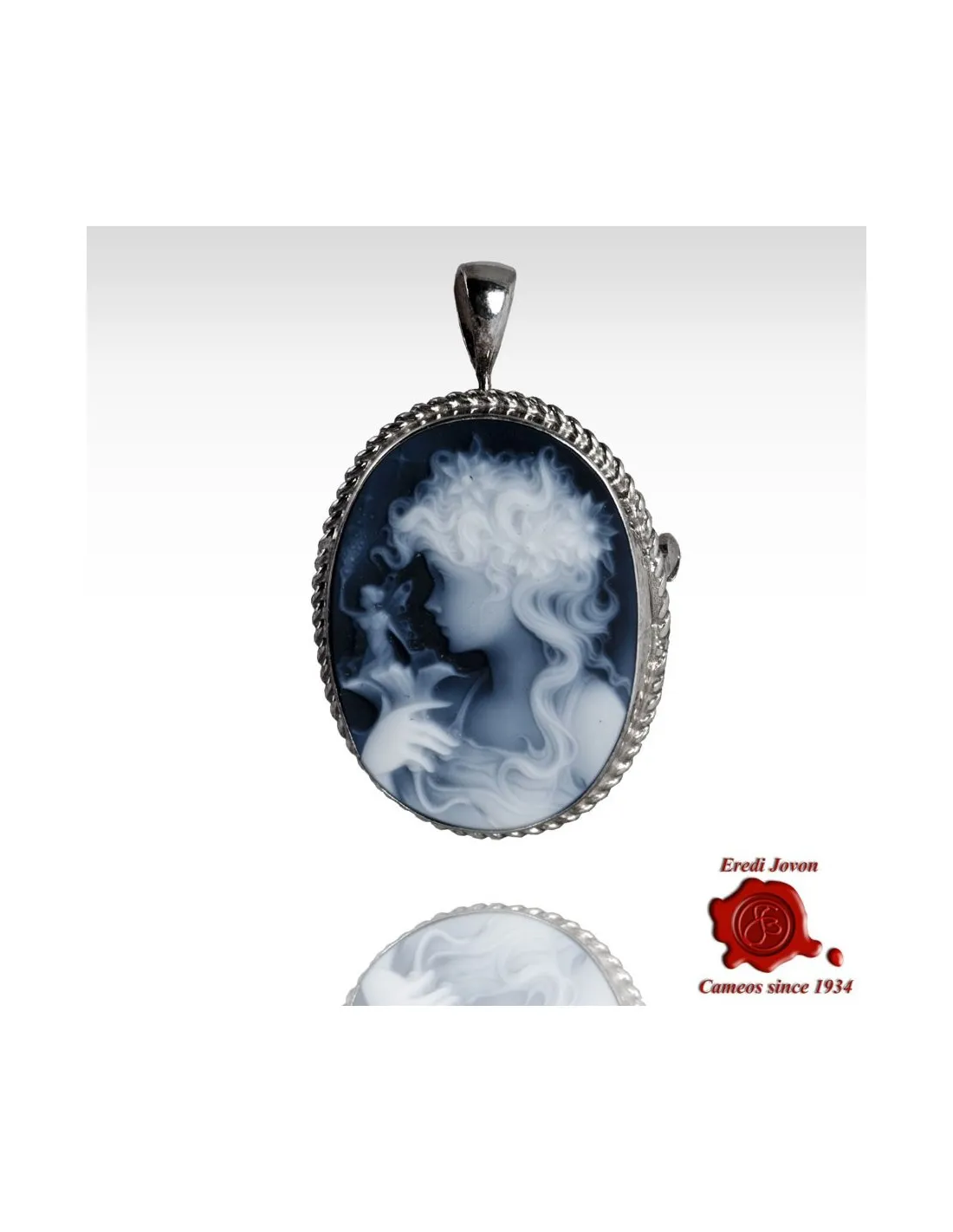 Flora Spilla Cammeo Blu Argento