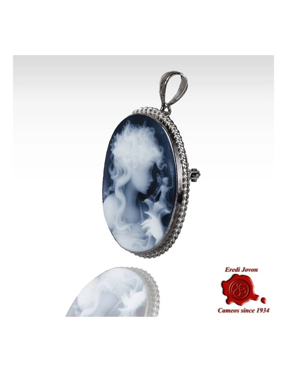 Flora Spilla Cammeo Blu Argento