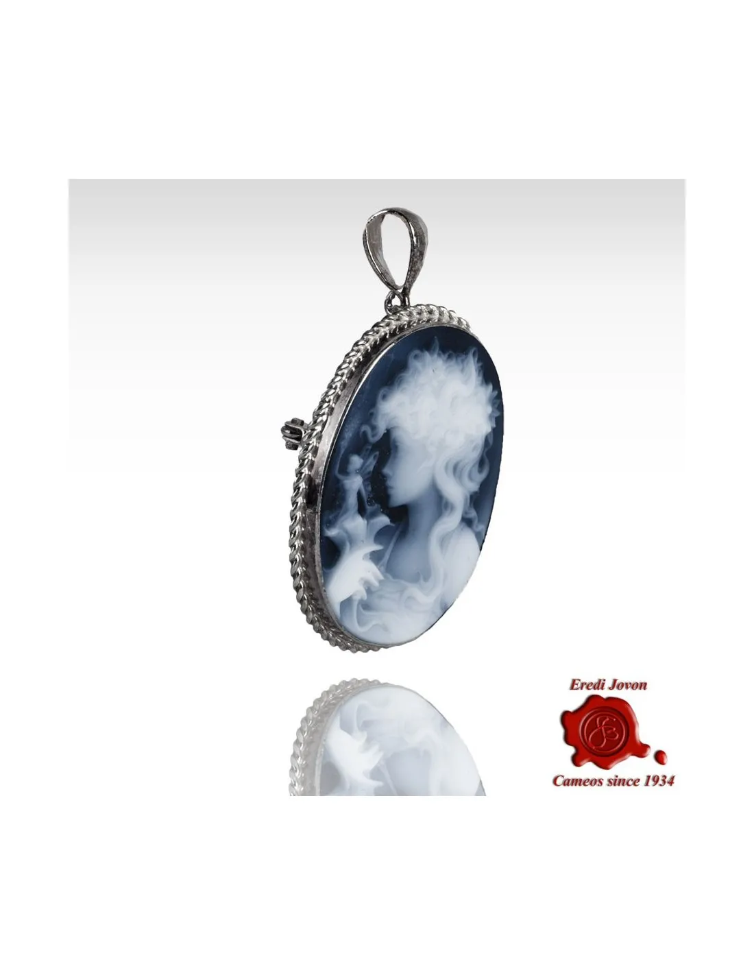 Flora Spilla Cammeo Blu Argento