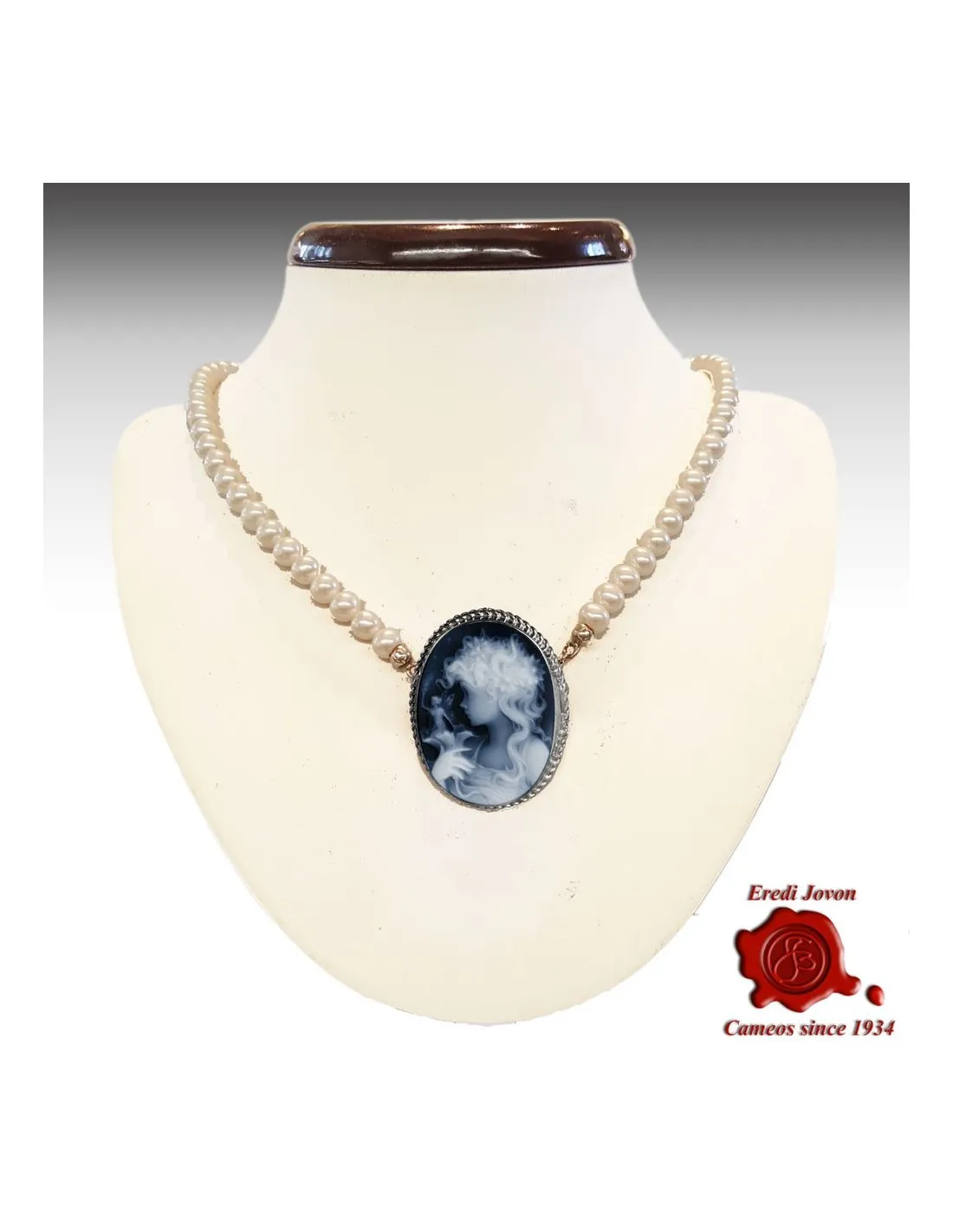 Flora Spilla Cammeo Blu Argento