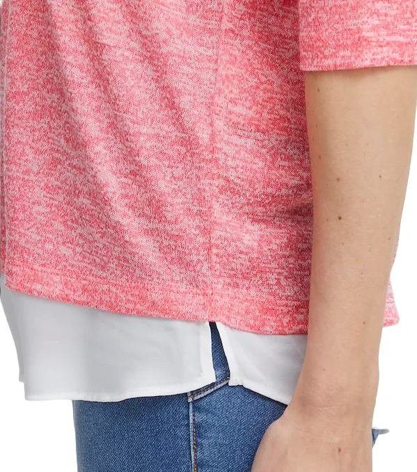 Fransa Women's knitted sweater with V-neck and 3/4 sleeves 20611398 1719301 camellia rose