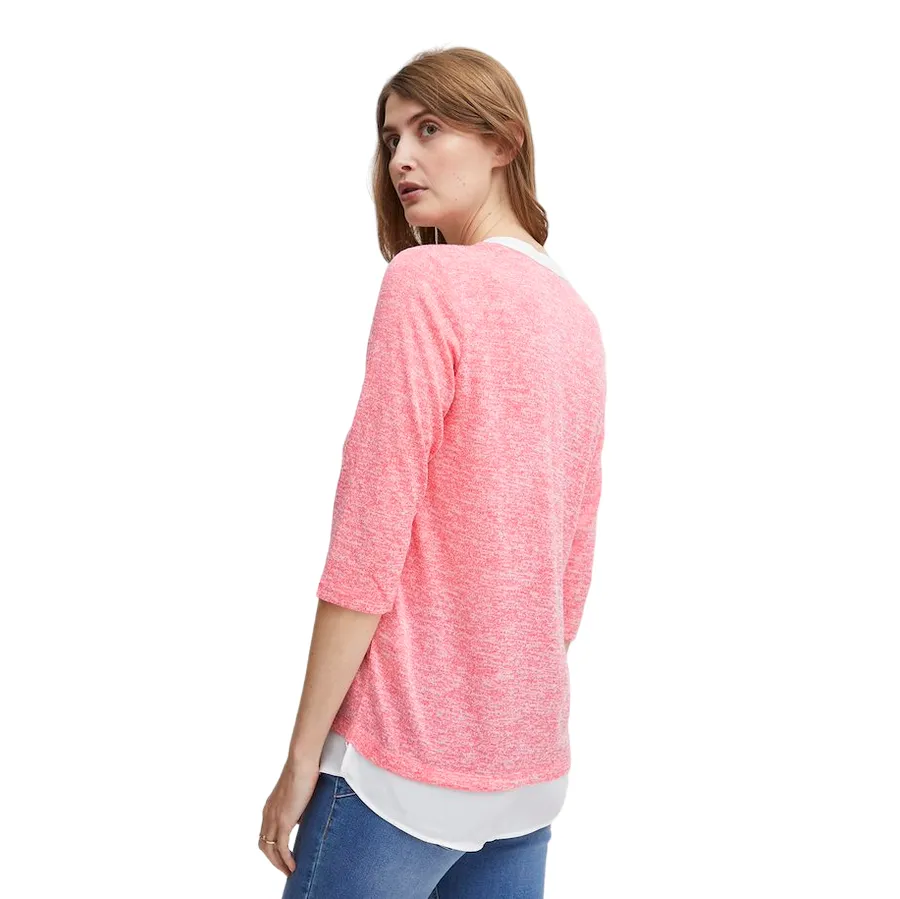 Fransa Women's knitted sweater with V-neck and 3/4 sleeves 20611398 1719301 camellia rose