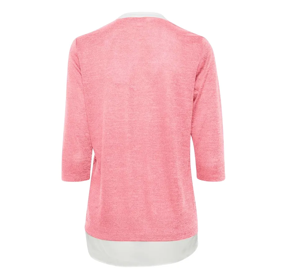 Fransa Women's knitted sweater with V-neck and 3/4 sleeves 20611398 1719301 camellia rose