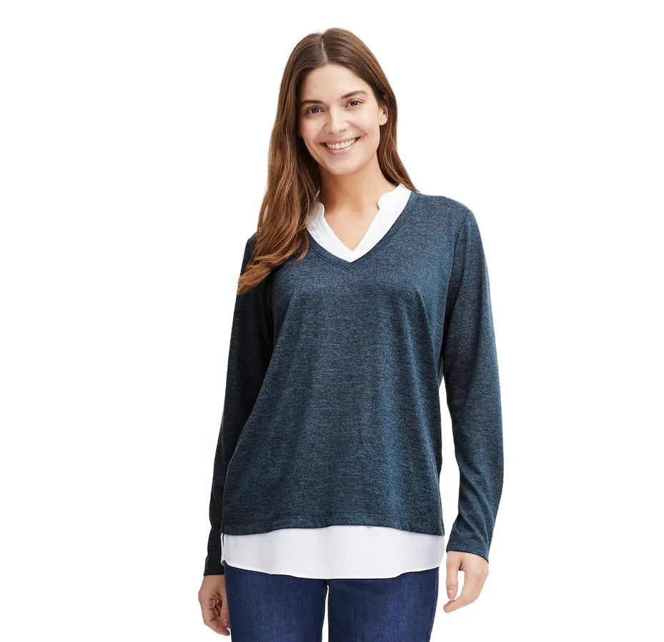 Fransa women's V-neck sweater with collar and bottom shirt Frrexan 20610799 1939231 blue