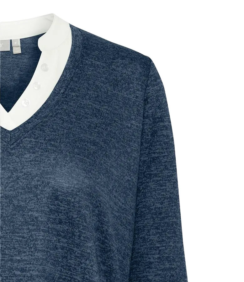 Fransa women's V-neck sweater with collar and bottom shirt Frrexan 20610799 1939231 blue