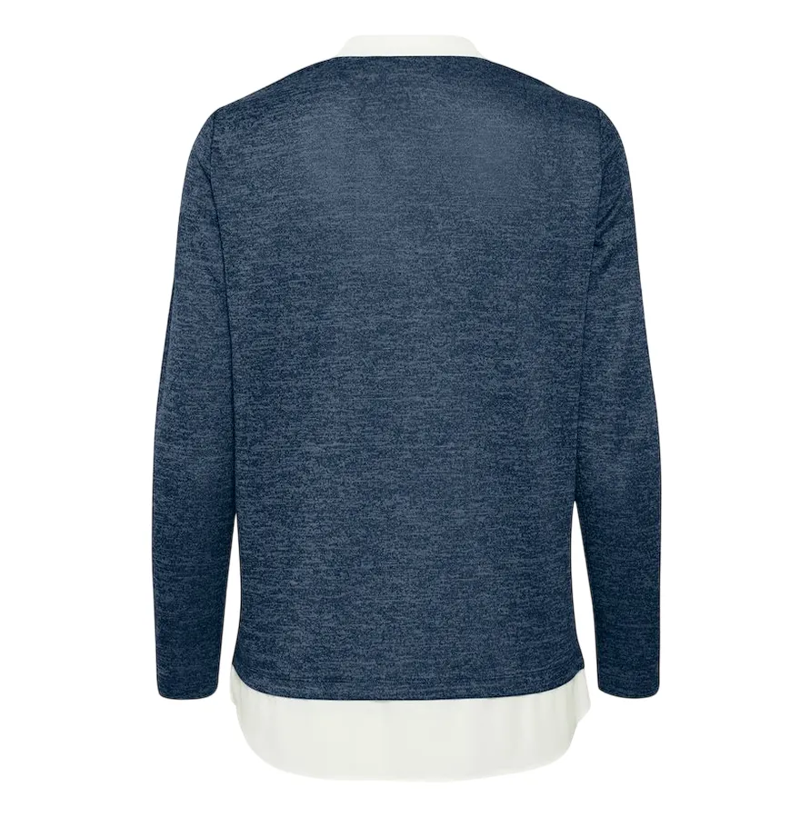 Fransa women's V-neck sweater with collar and bottom shirt Frrexan 20610799 1939231 blue