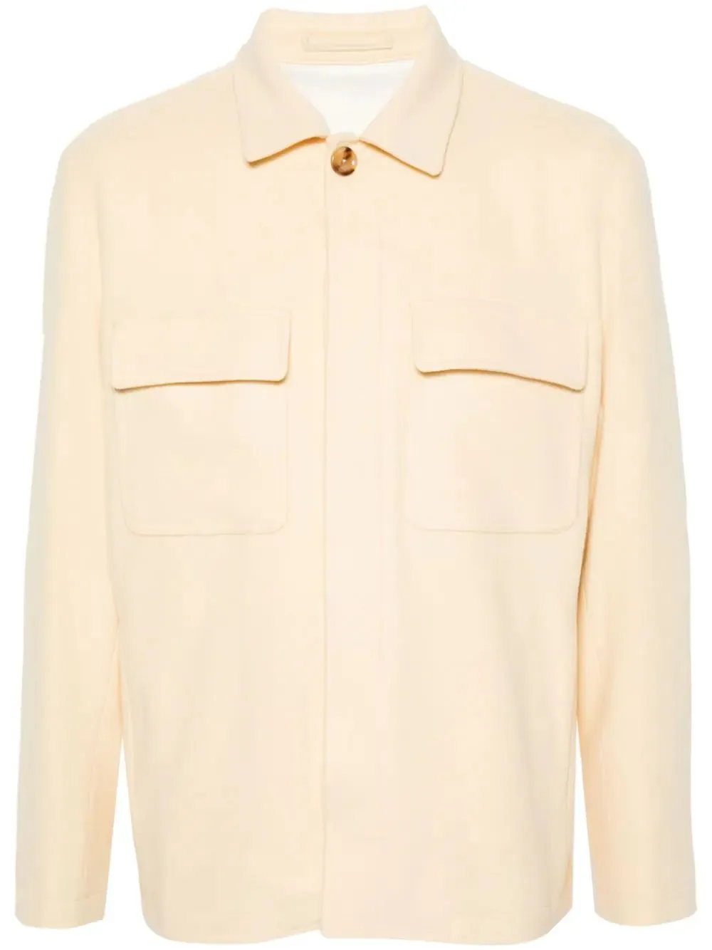 Giacca da camicia gialla Lardini in lana e stoffa di cashmere