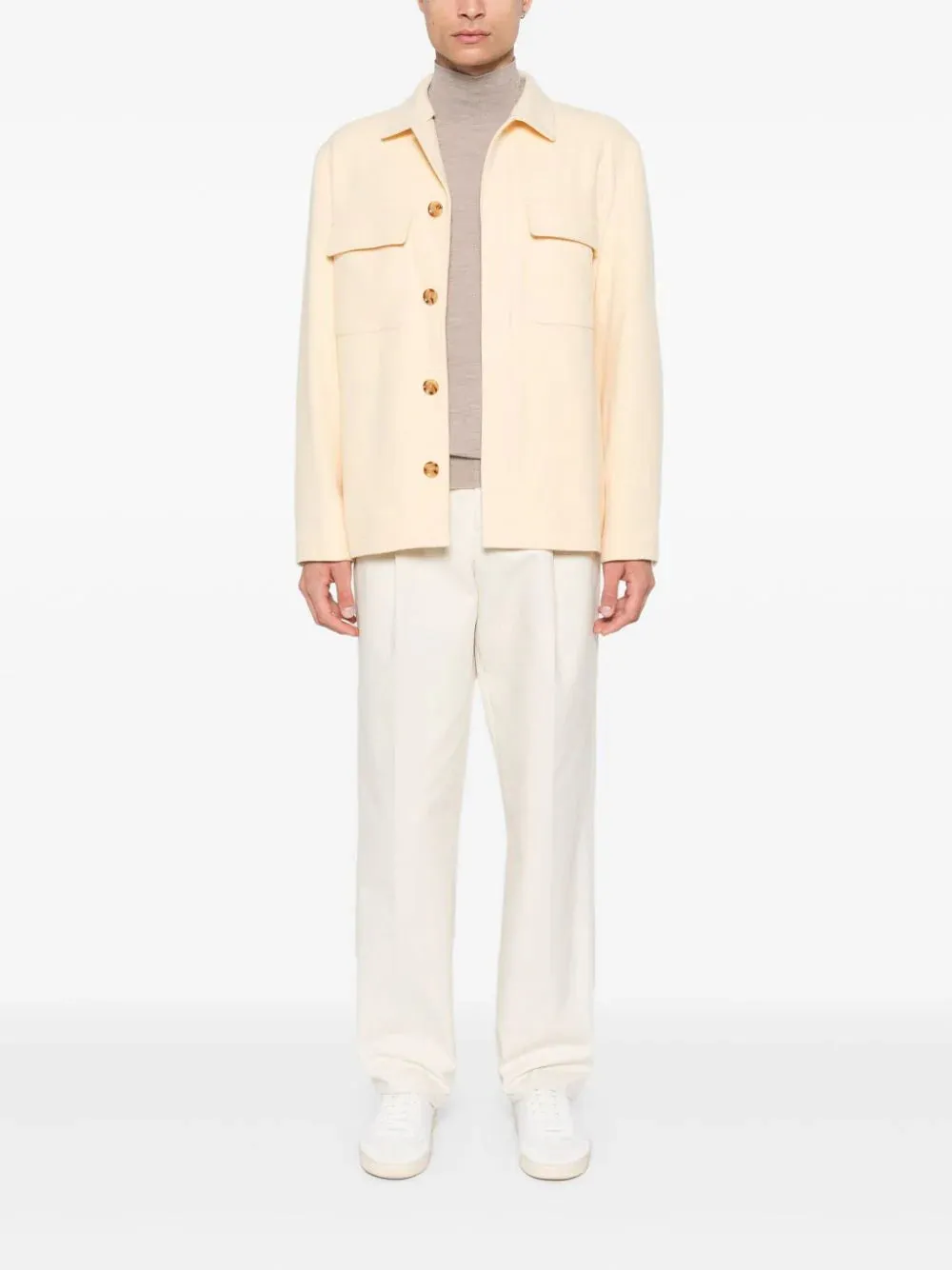 Giacca da camicia gialla Lardini in lana e stoffa di cashmere
