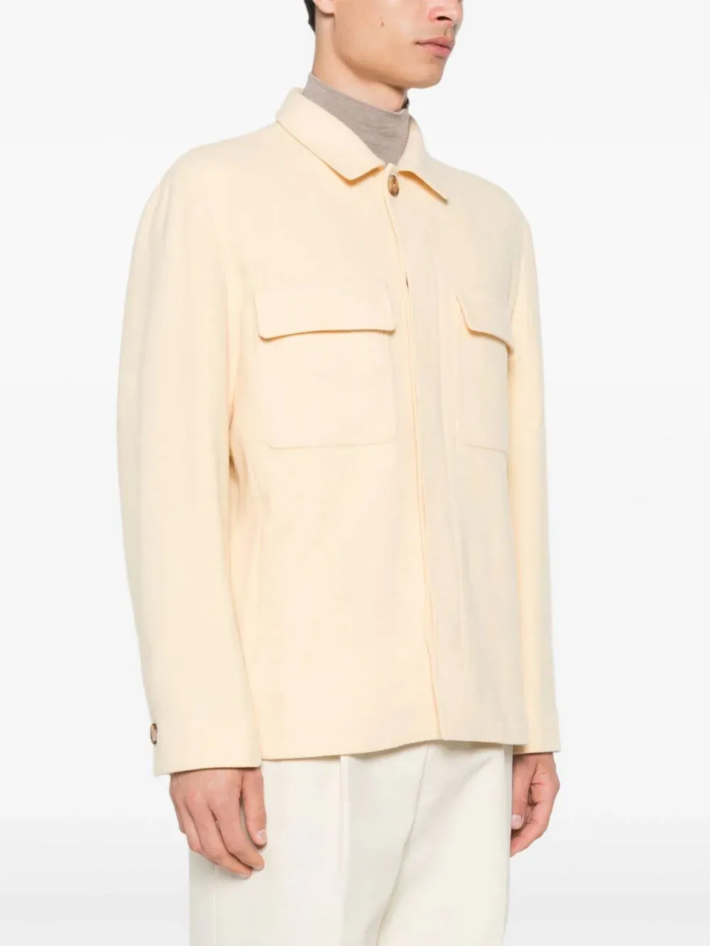Giacca da camicia gialla Lardini in lana e stoffa di cashmere