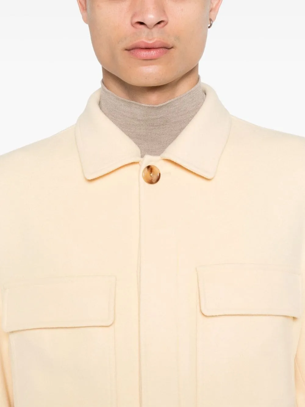 Giacca da camicia gialla Lardini in lana e stoffa di cashmere