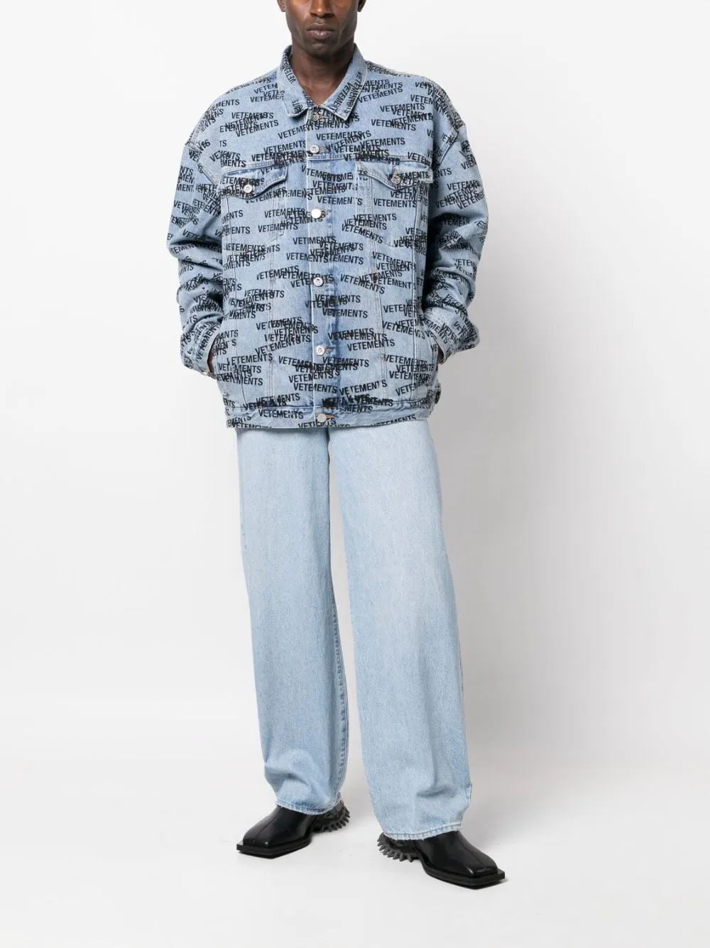 giacca denim logo all over