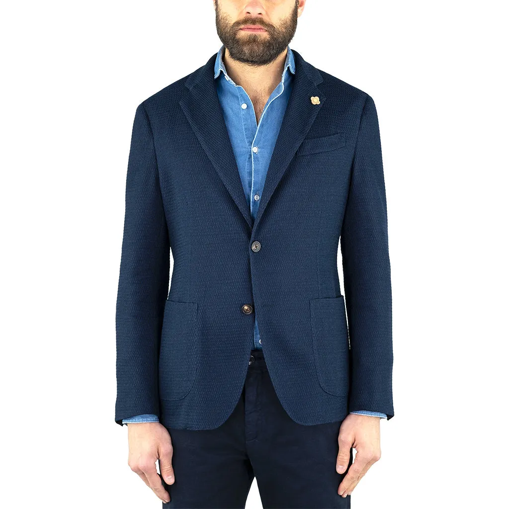 Giacca LARDINI Liknit in Tessuto Esclusivo Misto Lino Blu