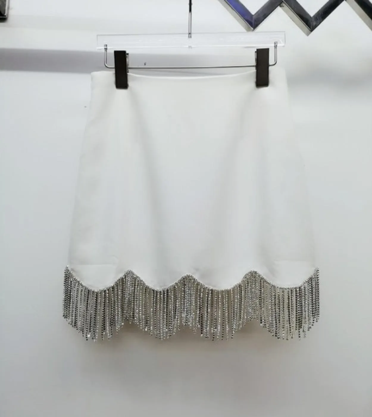 Gonna con frange con strass da donna Giacca da abito bianca nera di alta qualità Giacca corta con frange a catena di nuovo desig