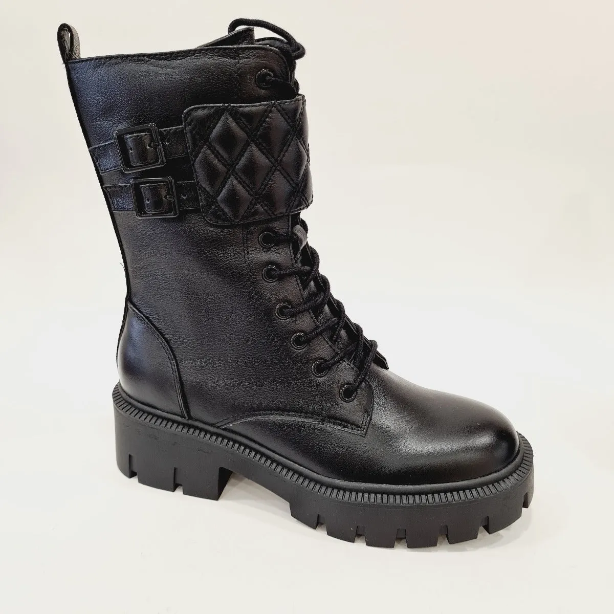 Guess Anfibio Bikers pelle Black fibie  fondo gomma carro armato 4,5 cm. rif. G651