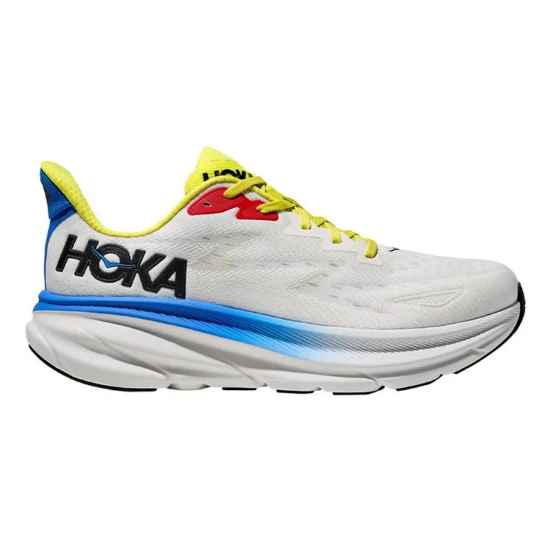 Hoka Clifton 9 Bianco Blu Giallo - Scarpe Running Uomo