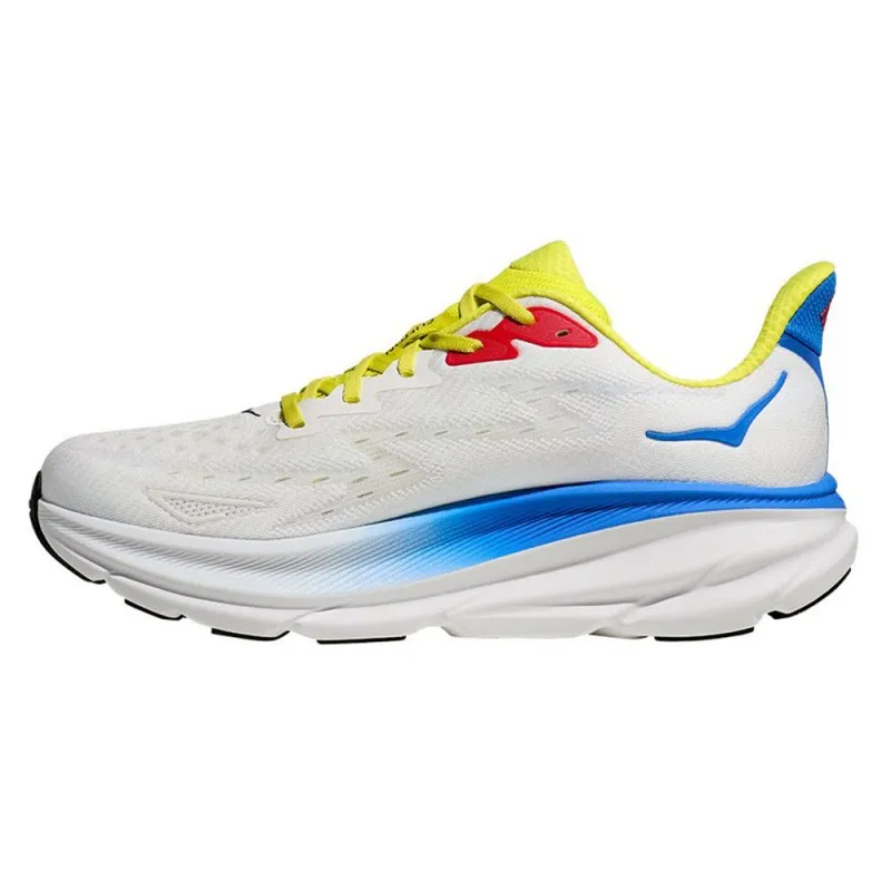 Hoka Clifton 9 Bianco Blu Giallo - Scarpe Running Uomo