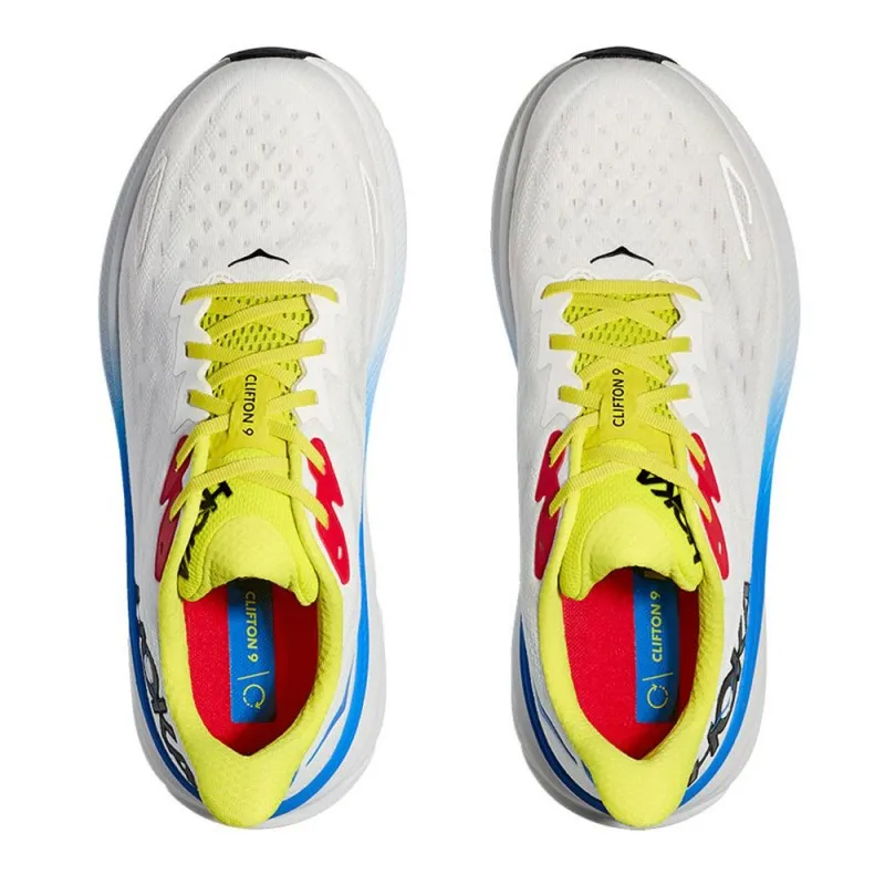 Hoka Clifton 9 Bianco Blu Giallo - Scarpe Running Uomo