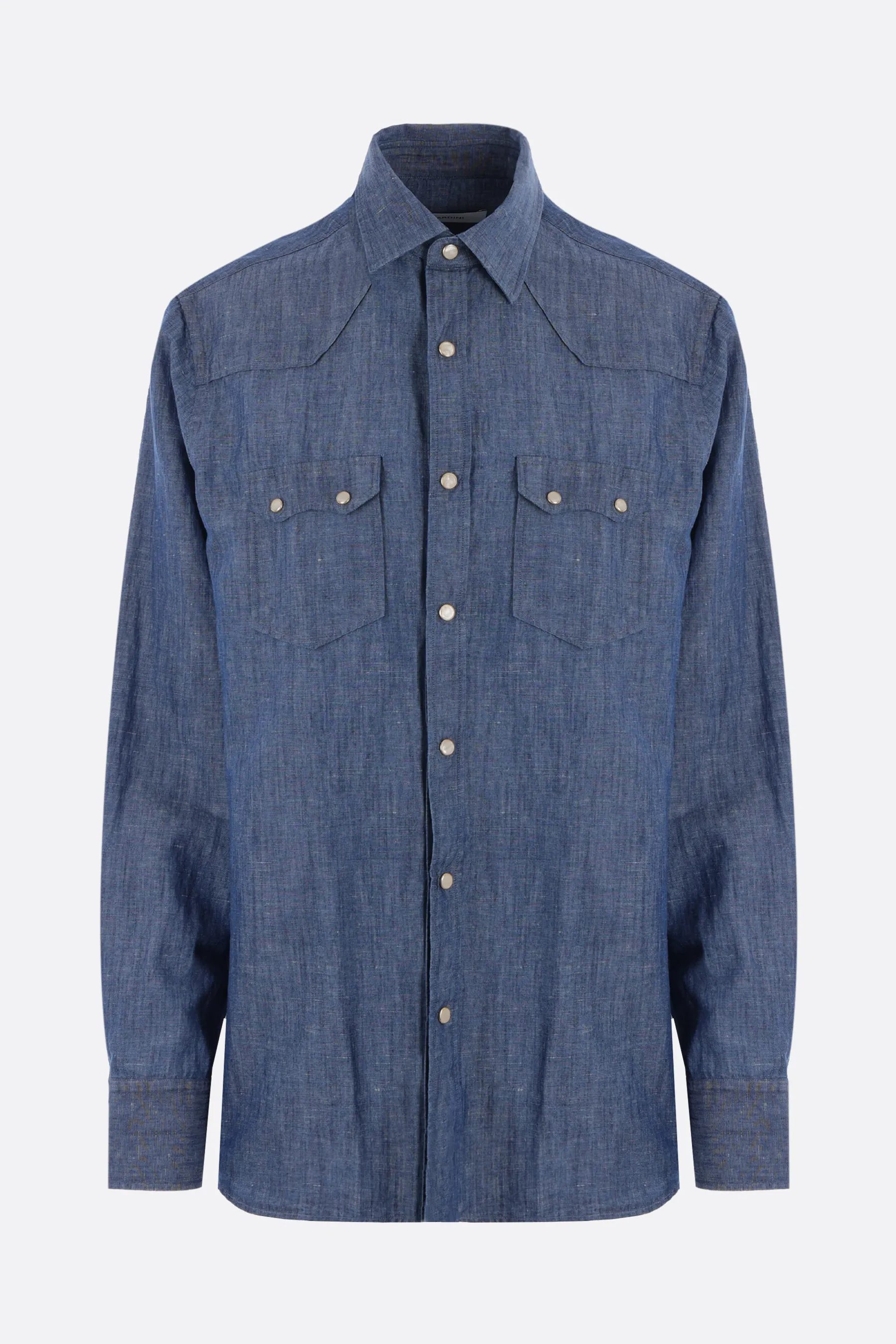 LARDINI camicia in chambray di cotone e lino