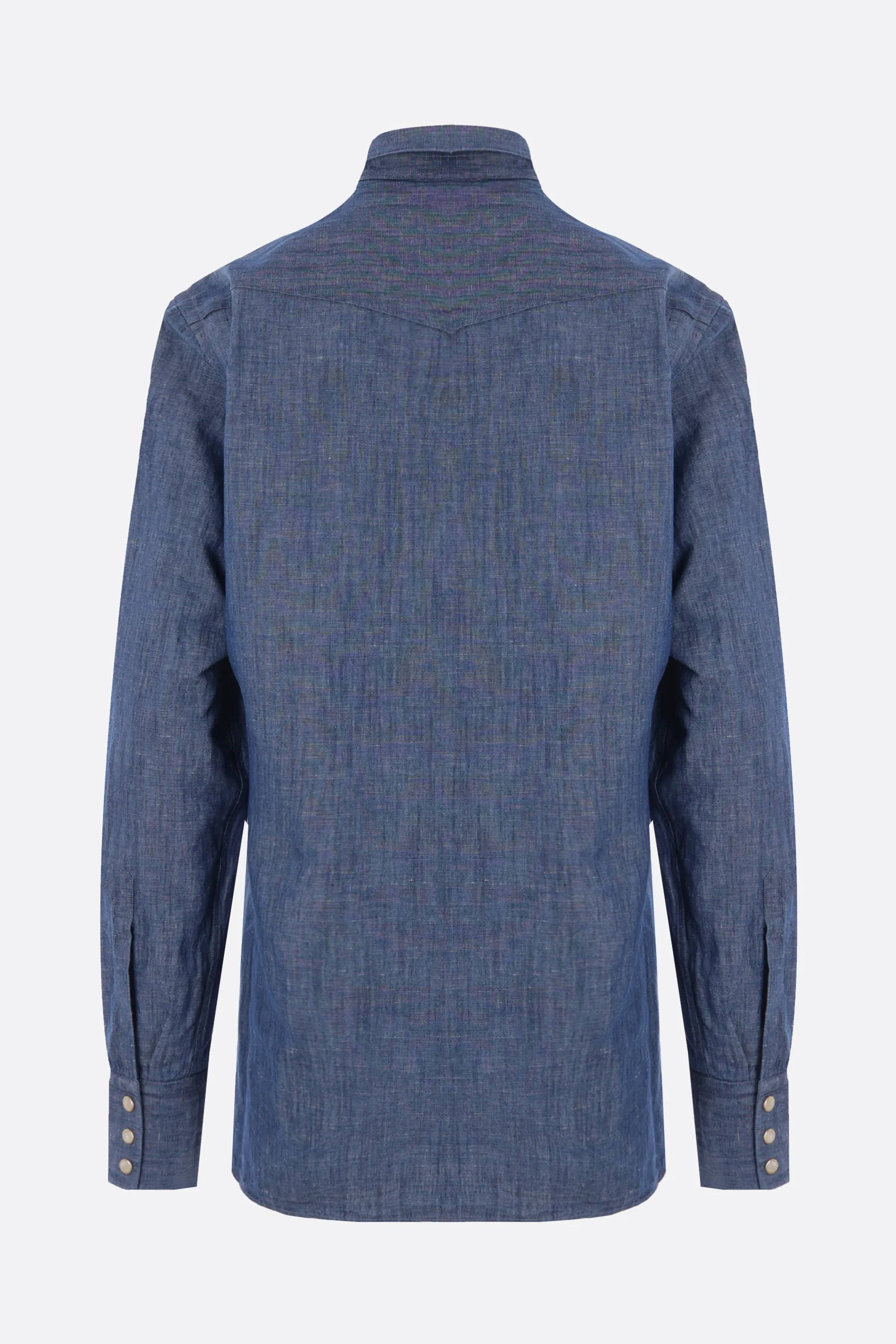 LARDINI camicia in chambray di cotone e lino