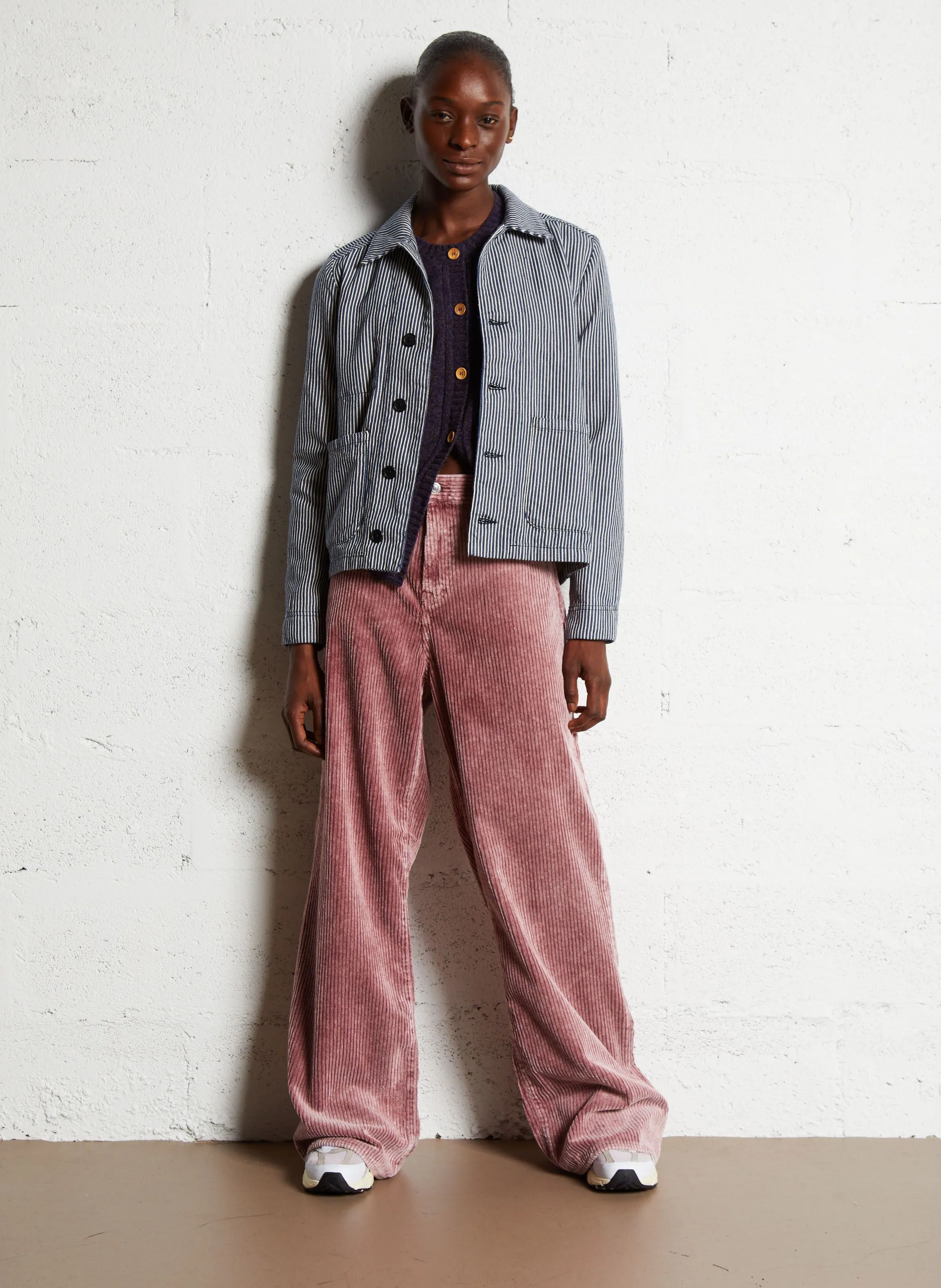  LEON & HARPER   VARDA - Giacca in denim dritta con collo classico in cotone | Beige