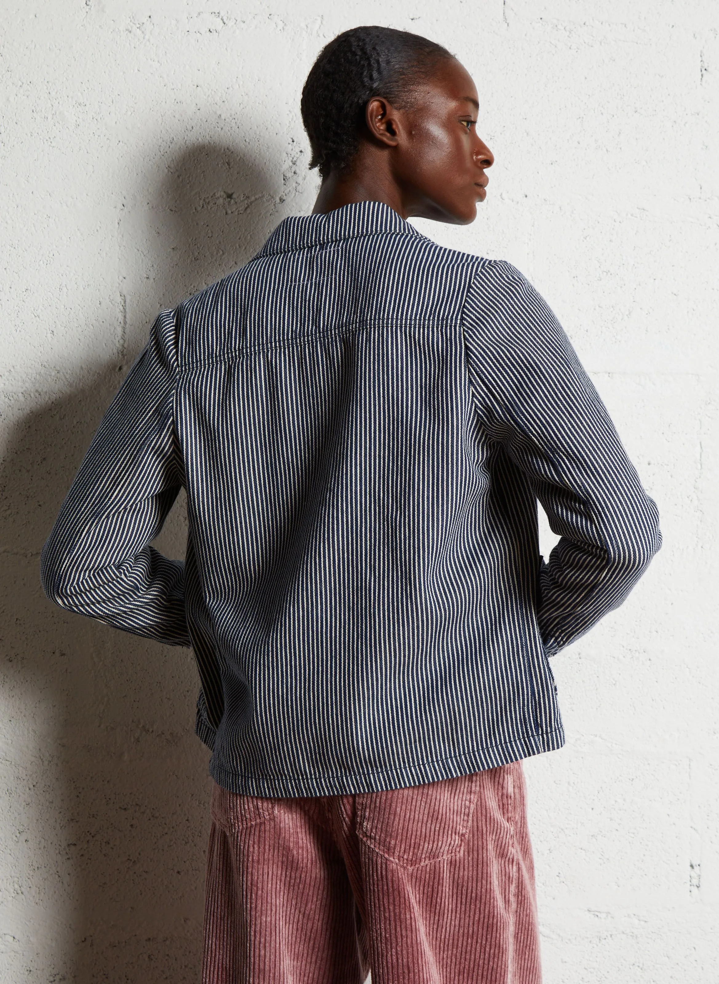  LEON & HARPER   VARDA - Giacca in denim dritta con collo classico in cotone | Beige