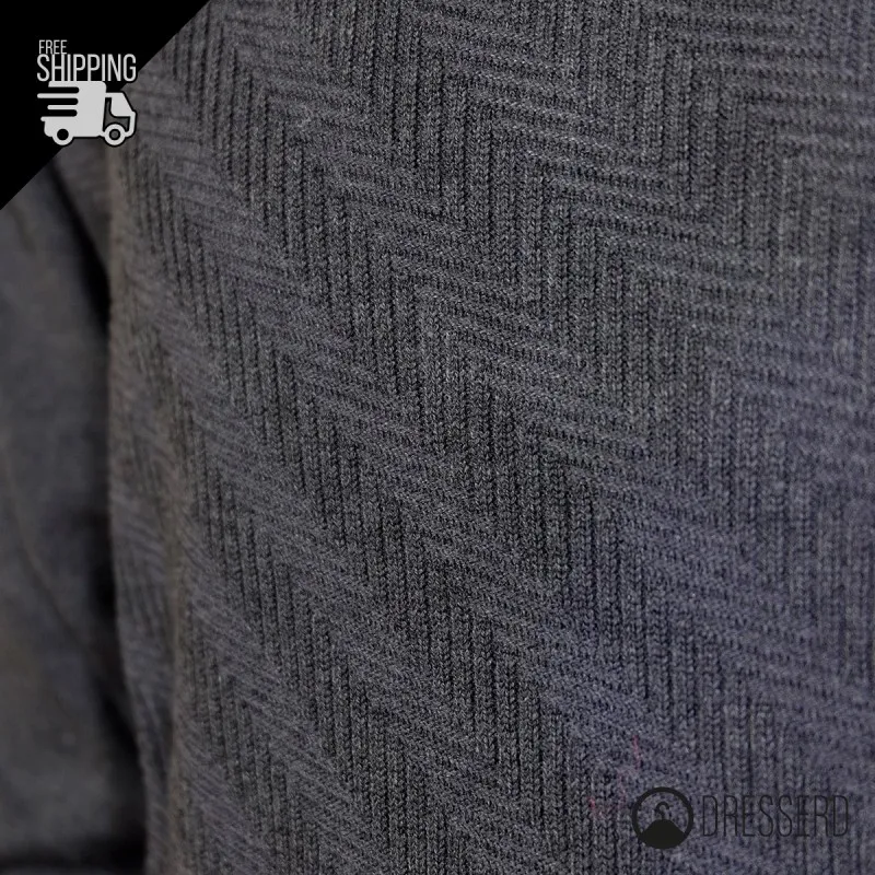 Maglia da uomo girocollo maglioncino viscosa con trama lavorata Grigio e Blu, Maglione Dresserd
