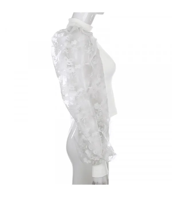 Maglia maniche a sbuffo pizzo rose