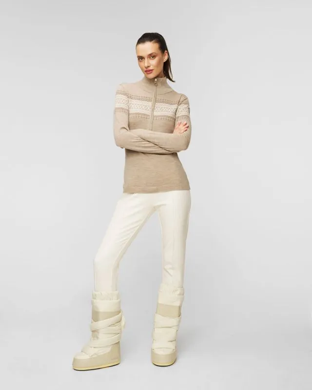 Maglione a collo alto beige in lana con cerniera da donna We Norwegians Signature