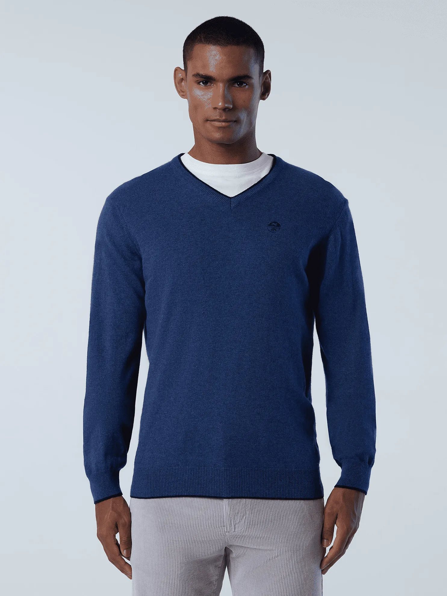 MAGLIONE DA UOMO NORTH SAILS V NECK 12 GG KNITWEAR CHINA BLUE MELANGE 699860 0747