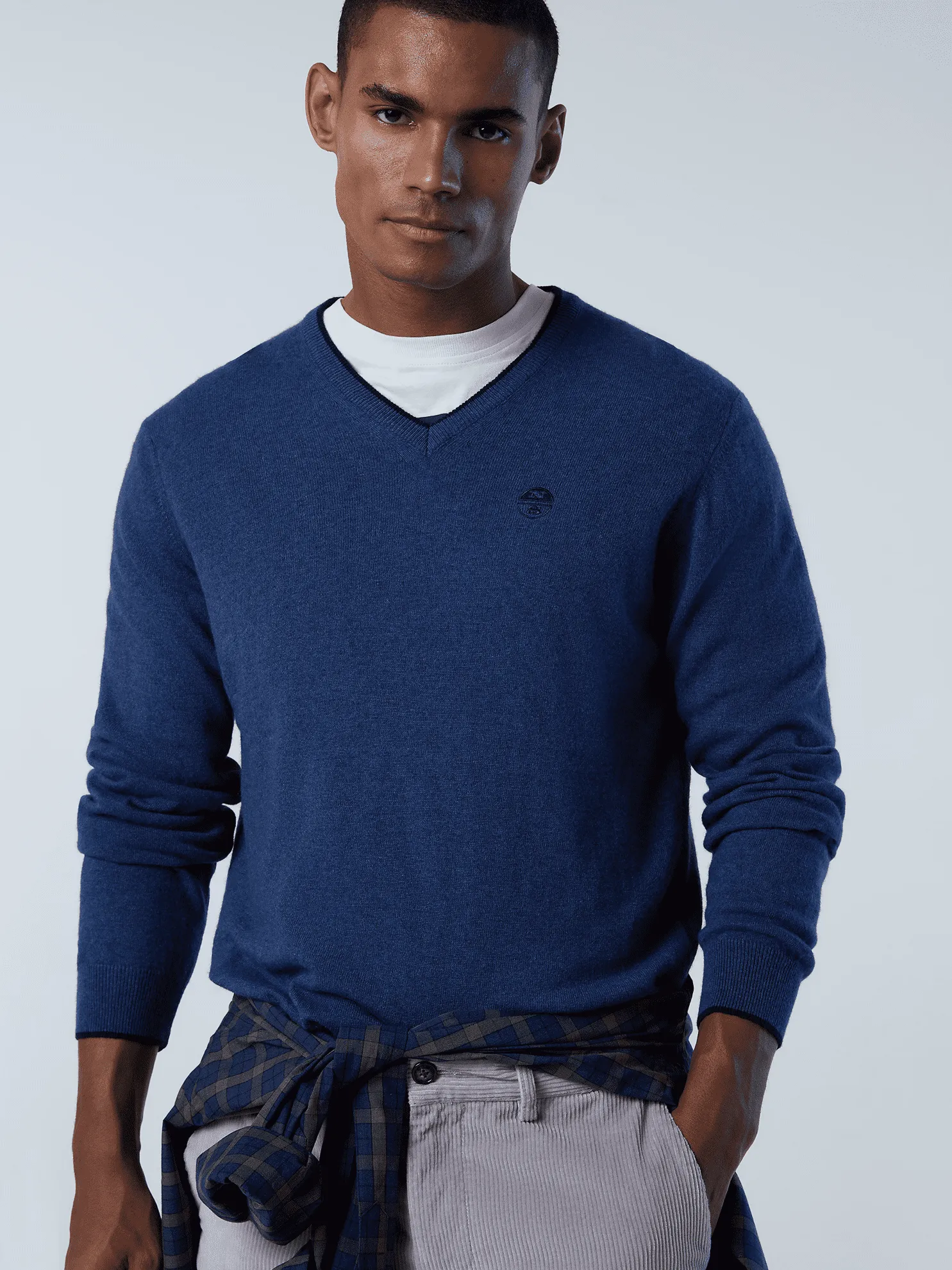 MAGLIONE DA UOMO NORTH SAILS V NECK 12 GG KNITWEAR CHINA BLUE MELANGE 699860 0747