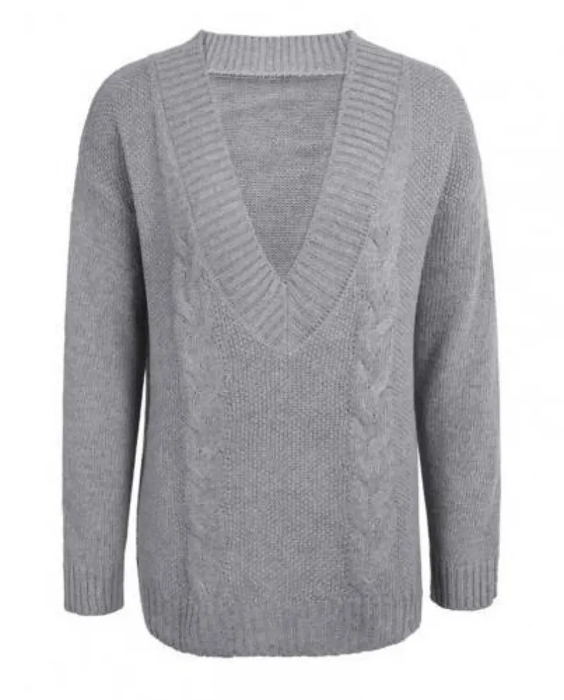 Maglione oversize da donna autunno profondo scollo a V con spalle scoperte Maglieria Winte