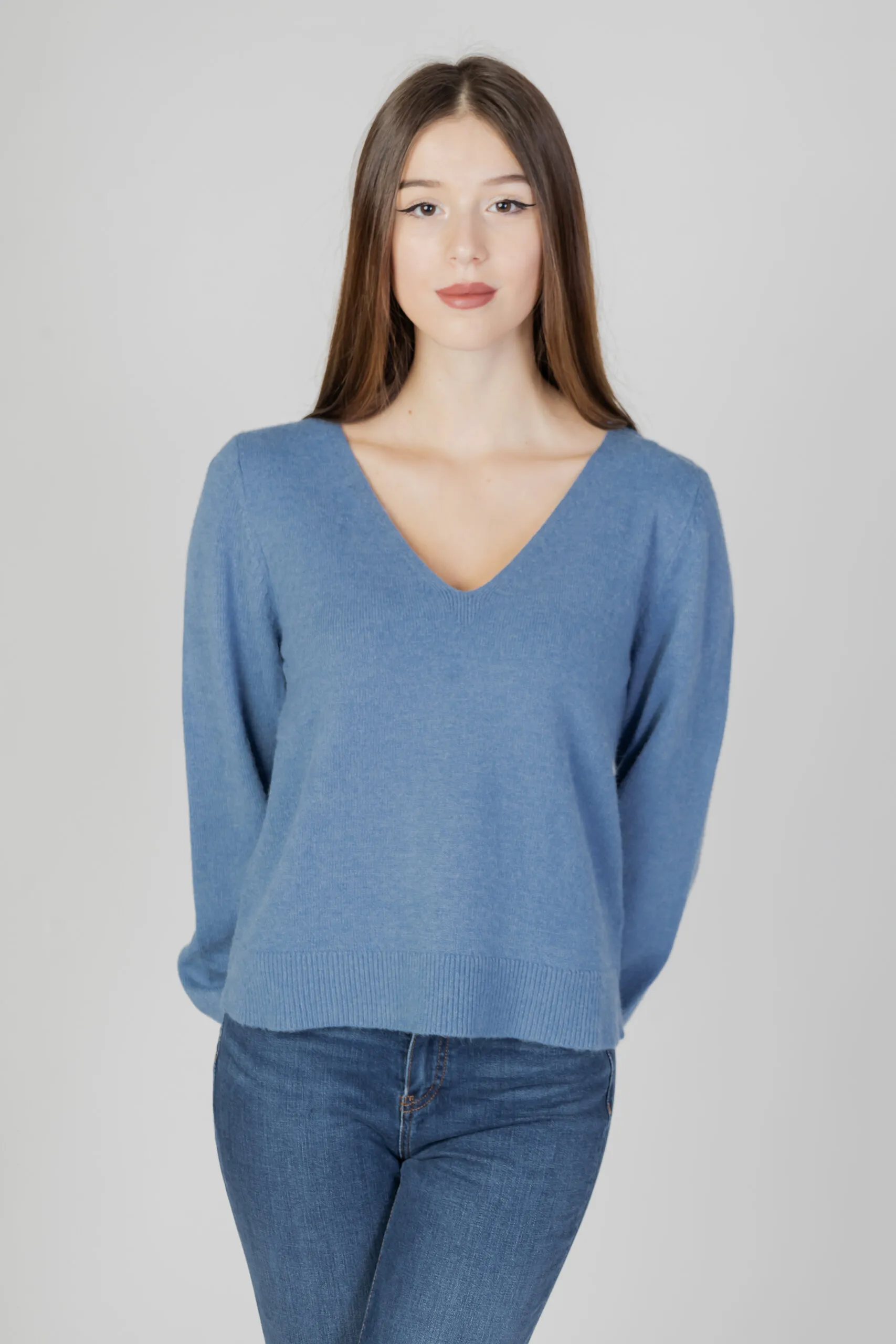Maglione Vila Clothes VIRIL REV V-NECK L/S KNIT TOP – NOOS Blu Chiaro