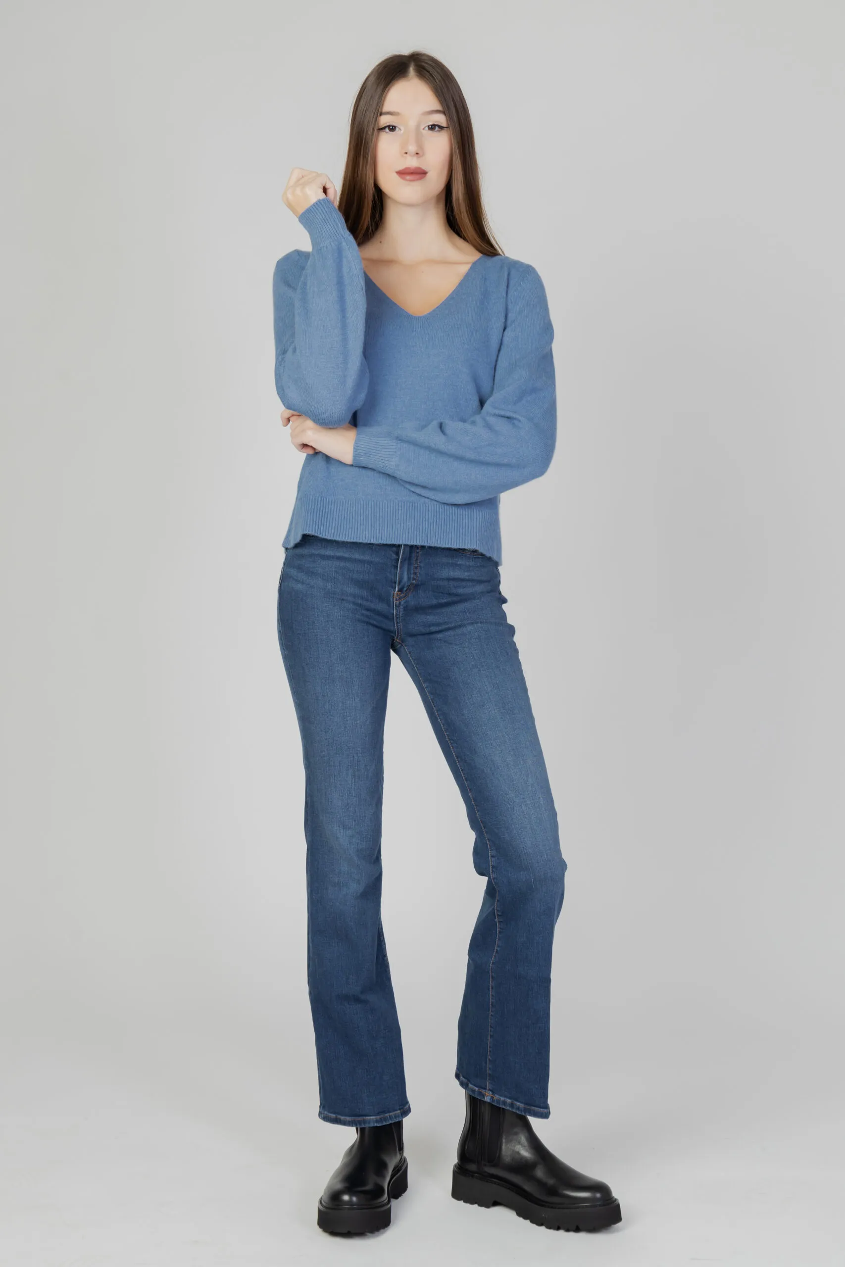 Maglione Vila Clothes VIRIL REV V-NECK L/S KNIT TOP – NOOS Blu Chiaro