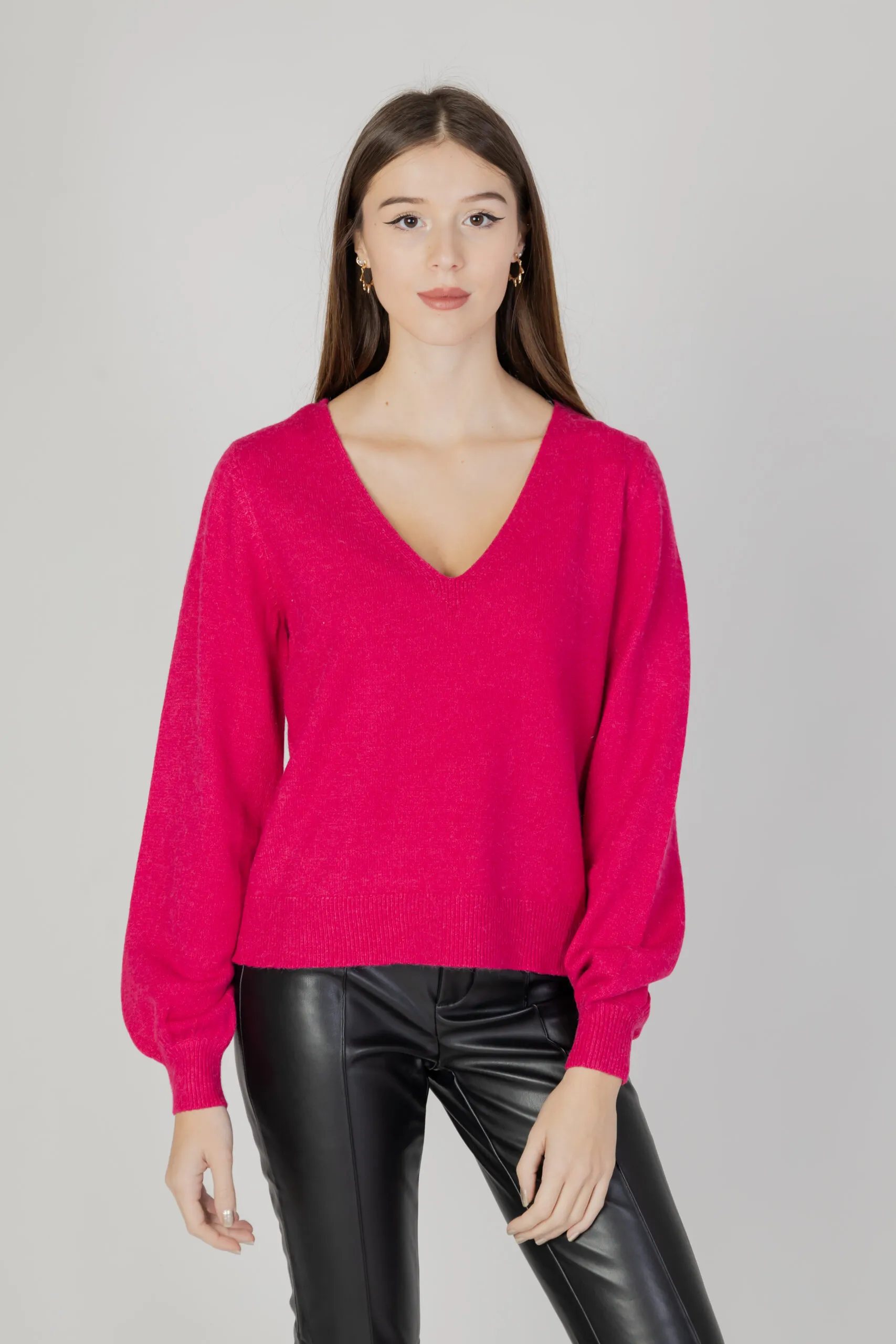 Maglione Vila Clothes VIRIL REV V-NECK L/S KNIT TOP – NOOS Fuxia