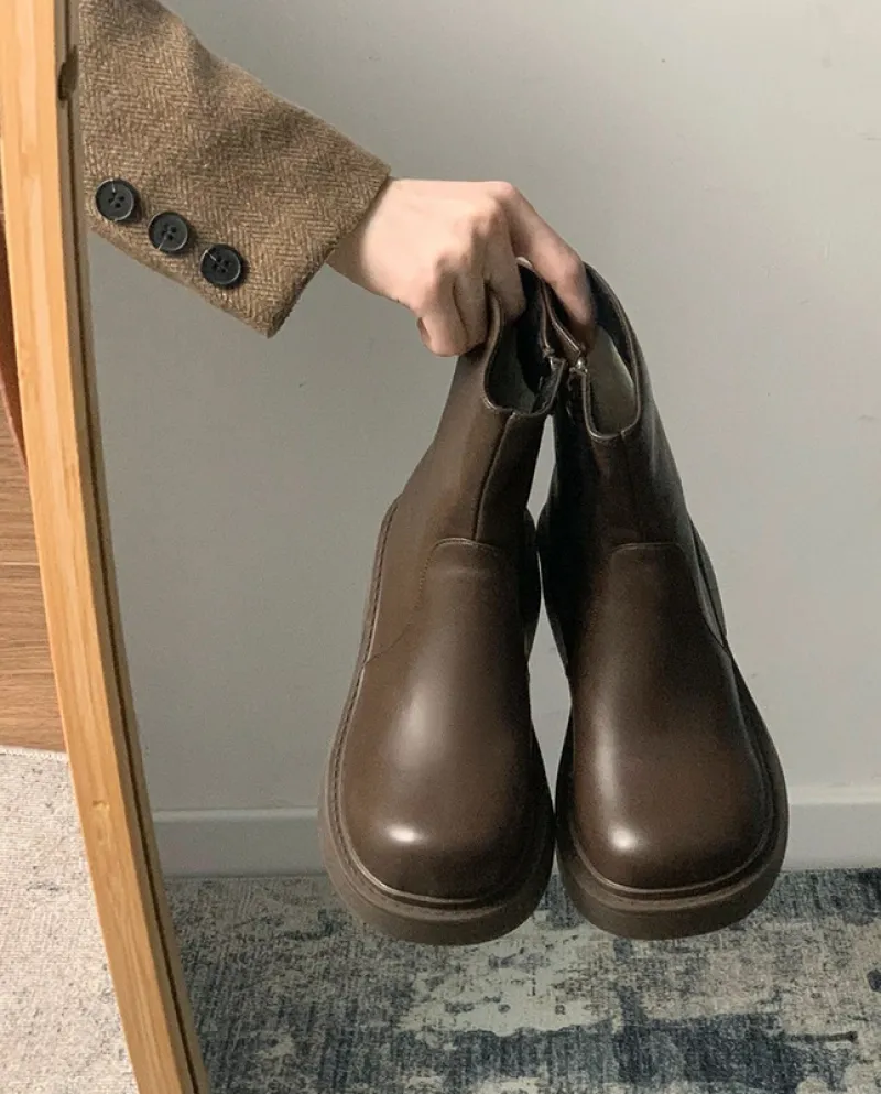 Martin Boots Women's Autumn And Winter New Thick-soled Chelsea Boots Brown Retro All-match Long Boots