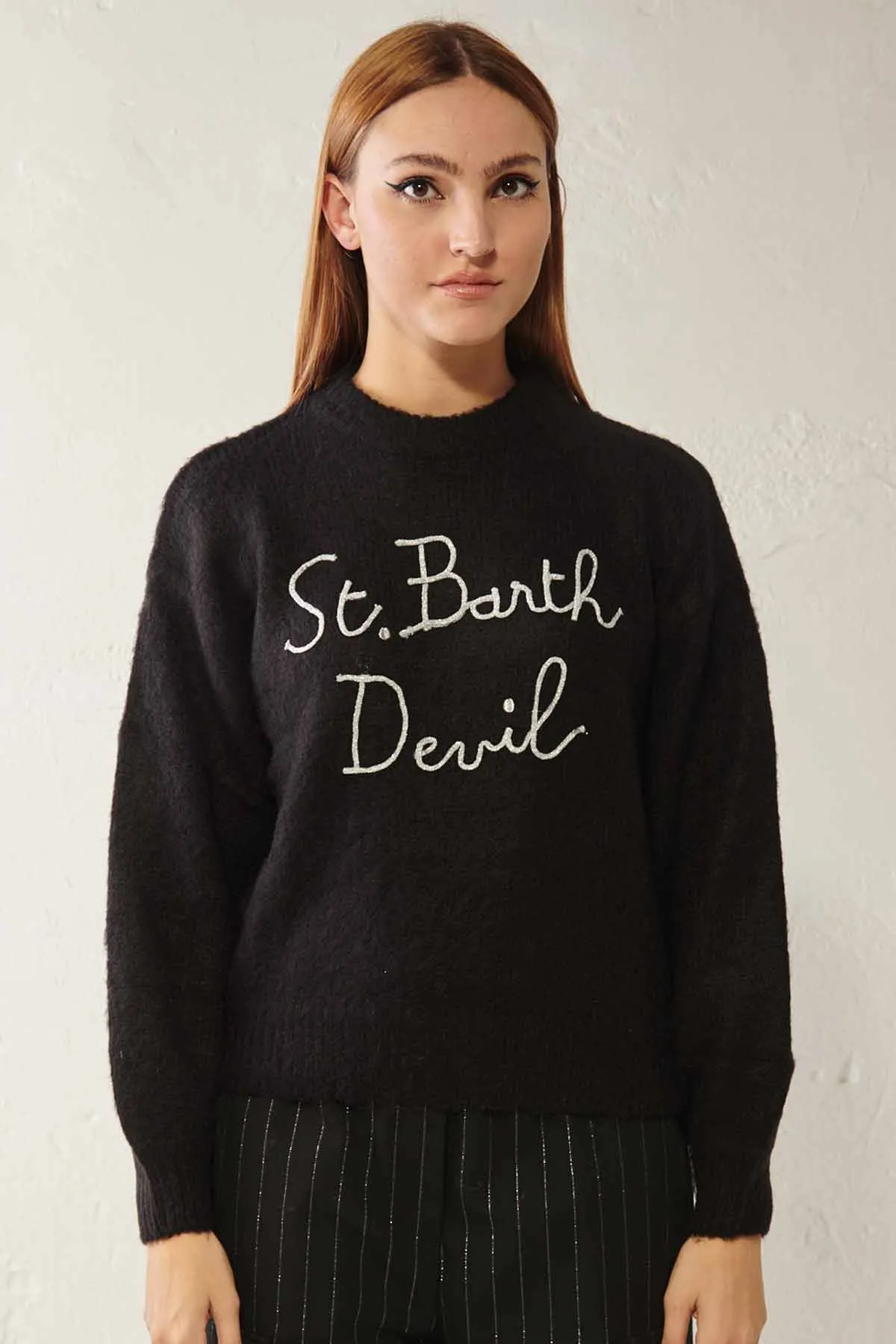 MC 2 SAINT BARTH Maglia ricamata con piume