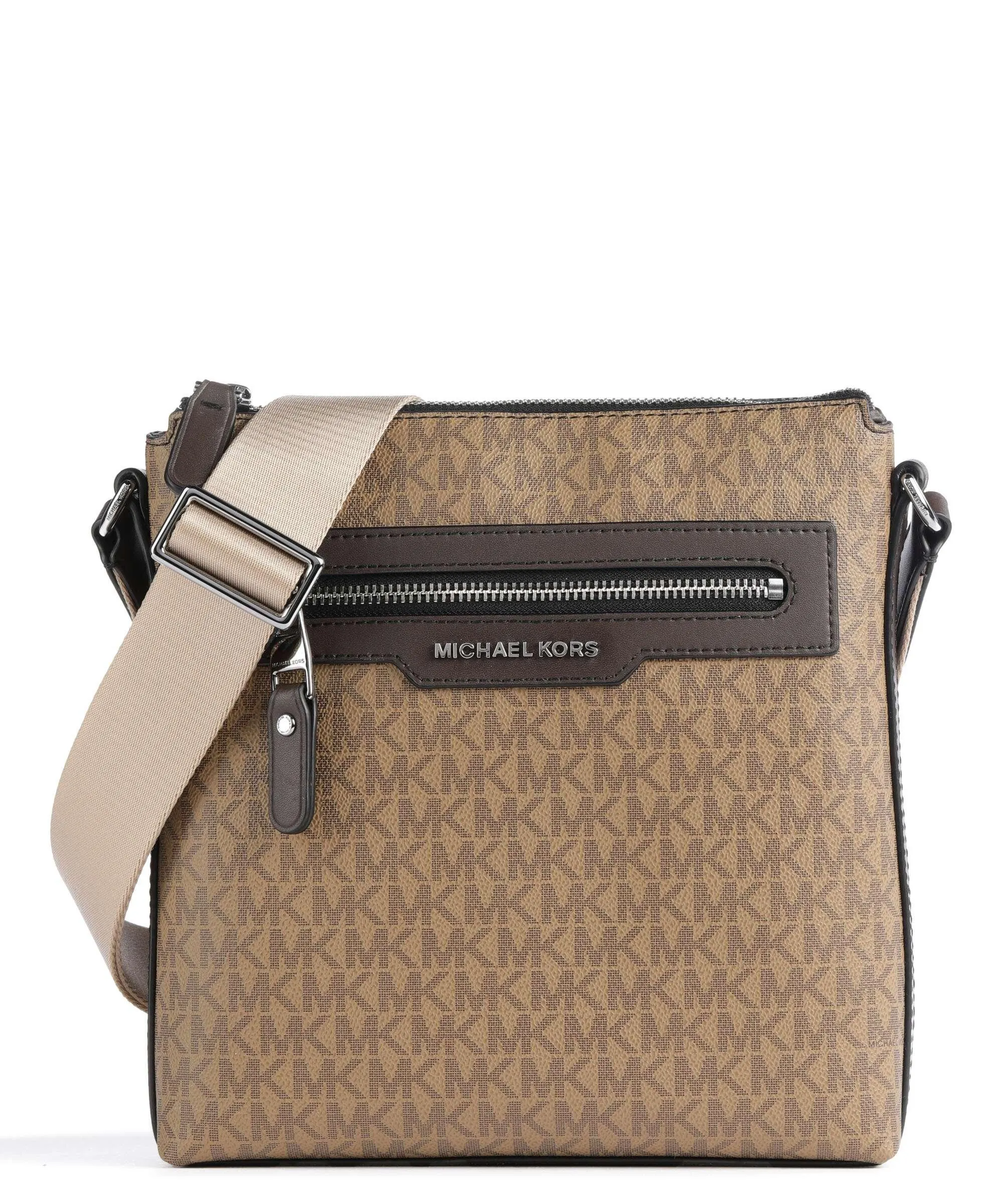  Michael Kors Hudson Borsa a tracolla pelle granulata, tela marrone  