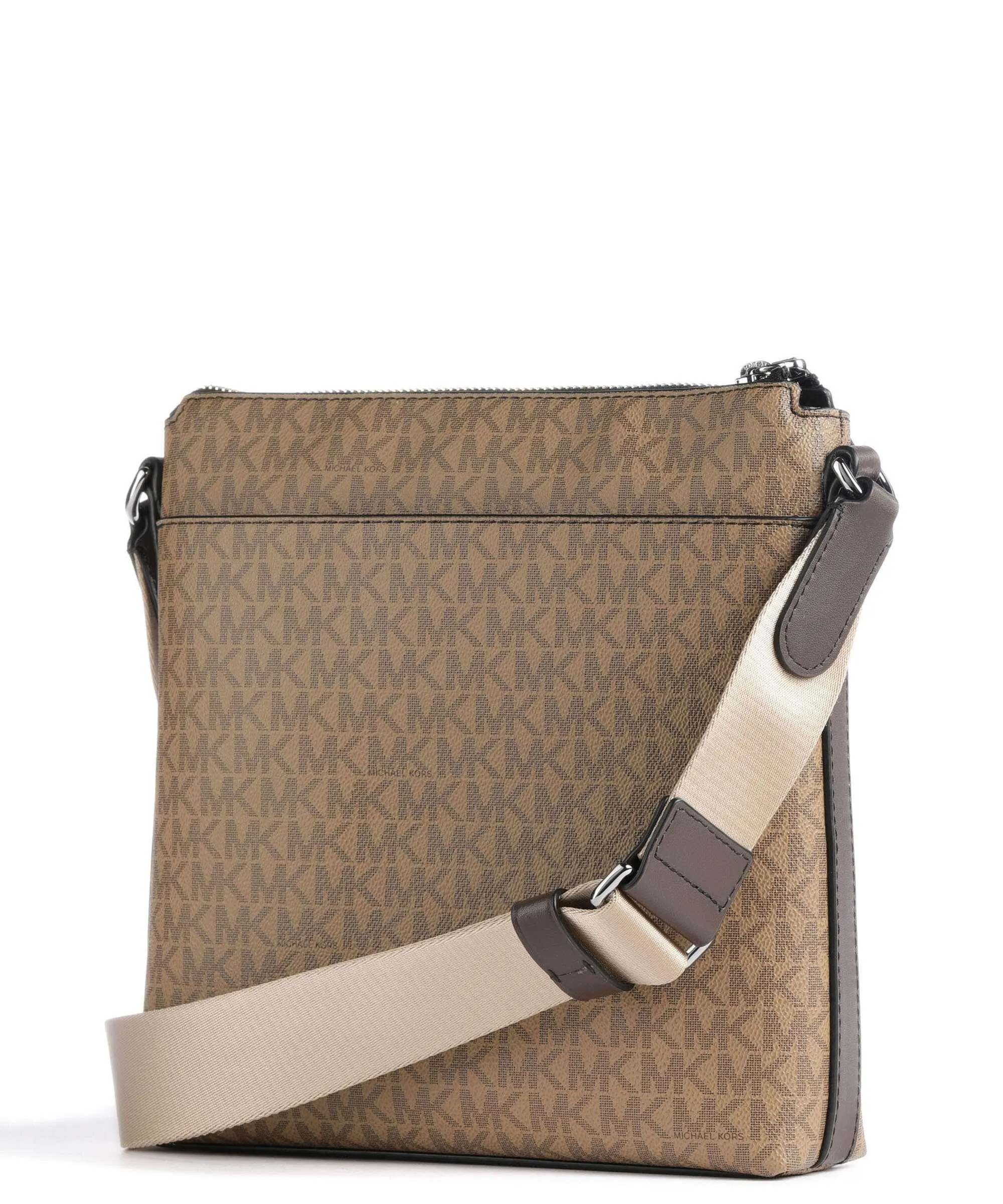  Michael Kors Hudson Borsa a tracolla pelle granulata, tela marrone  