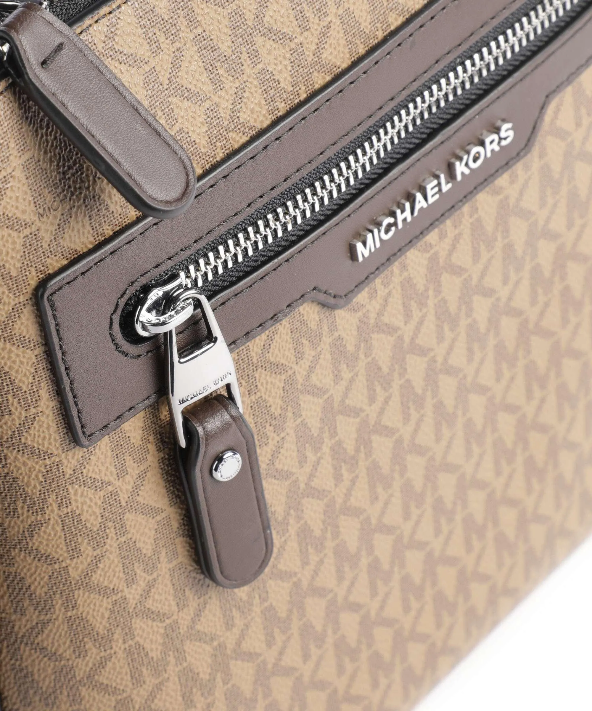  Michael Kors Hudson Borsa a tracolla pelle granulata, tela marrone  