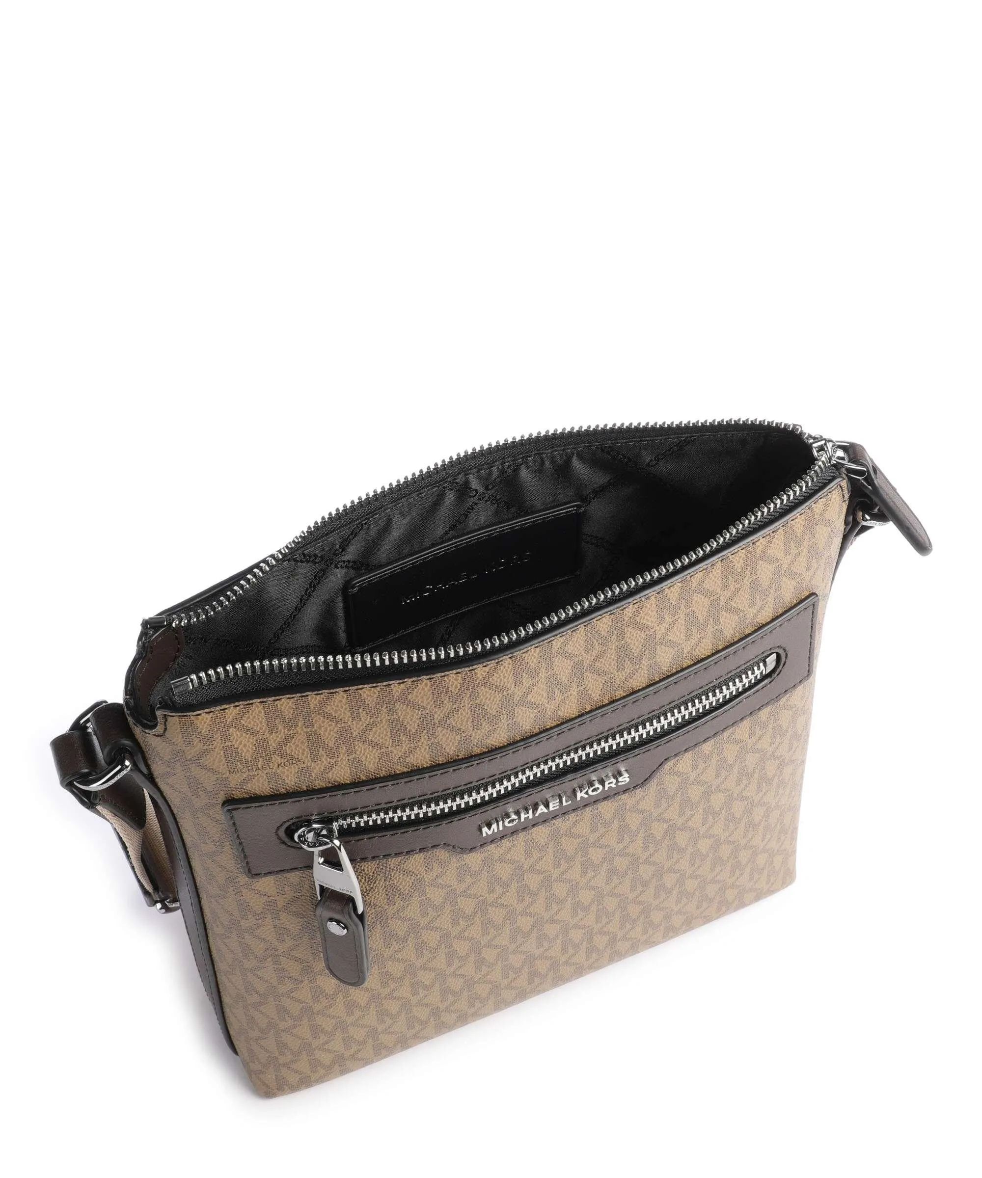  Michael Kors Hudson Borsa a tracolla pelle granulata, tela marrone  