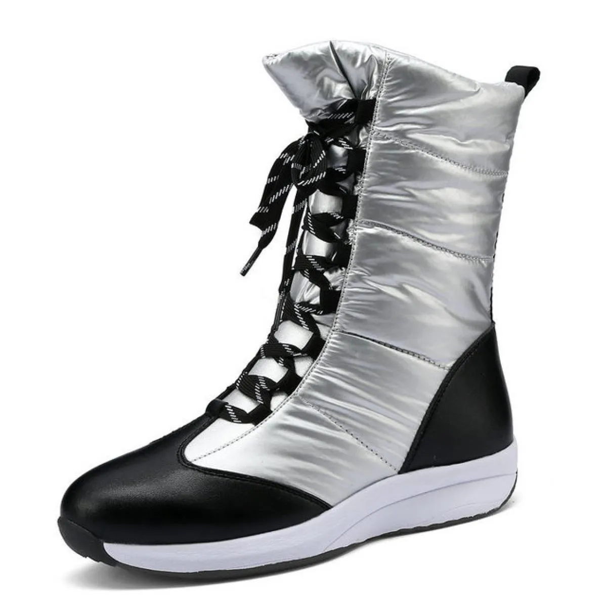 Moda Donna Stivaletti Inverno Caldo Donna Piumini Stivali da neve Piattaforme stringate Scarpe corte casual Scarpe basse da donn