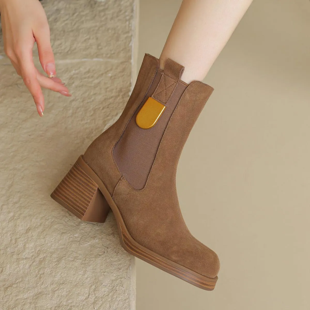Moda Donna Tacchi alti Stivaletti in vera pelle Autunno Inverno Autunno Abito da festa femminile Scarpe da lavoro Donna