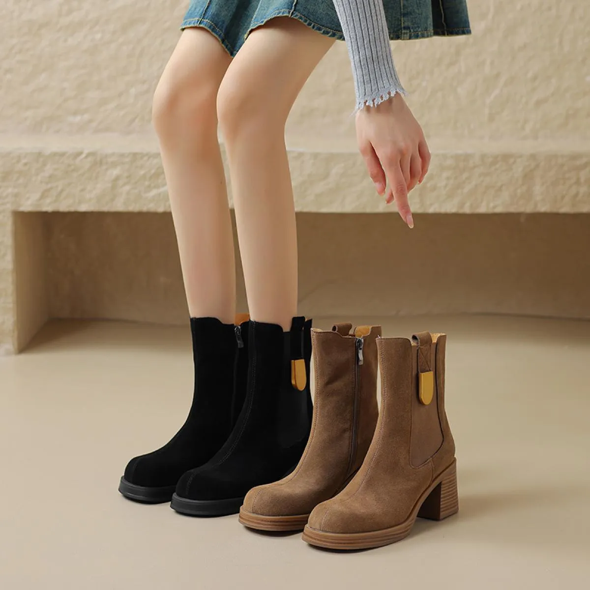 Moda Donna Tacchi alti Stivaletti in vera pelle Autunno Inverno Autunno Abito da festa femminile Scarpe da lavoro Donna