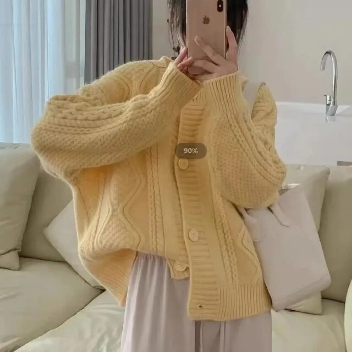 Morbido cardigan corto da donna 2023 autunno nuovo girocollo sciolto maglione lavorato a maglia intrecciato