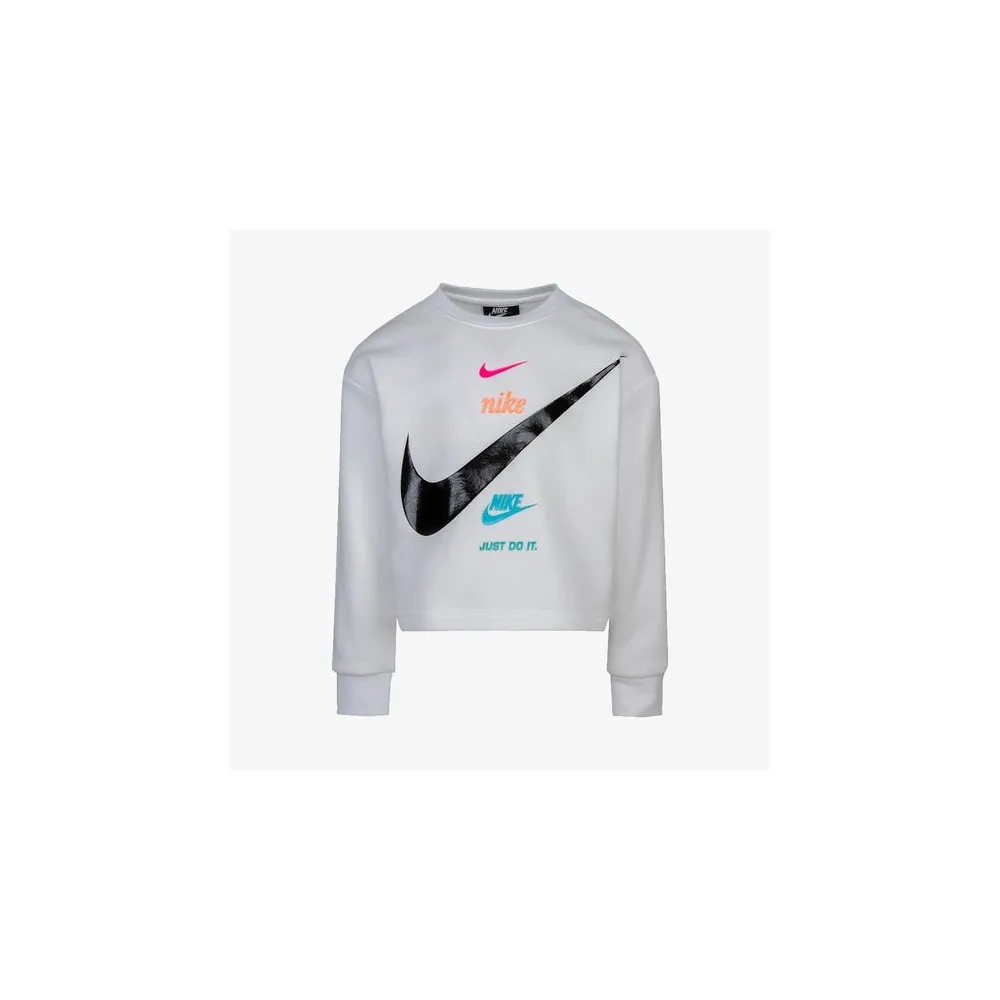 NIKE FELPA FLEECE BOXY CREW - BAMBINA - BIANCO - 36I330-001