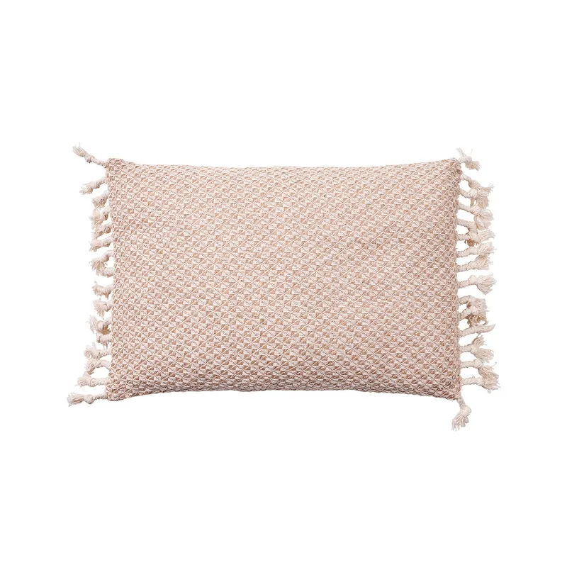 Novità Home Cuscino 40x60 Jaquard con frange, beige,bianco