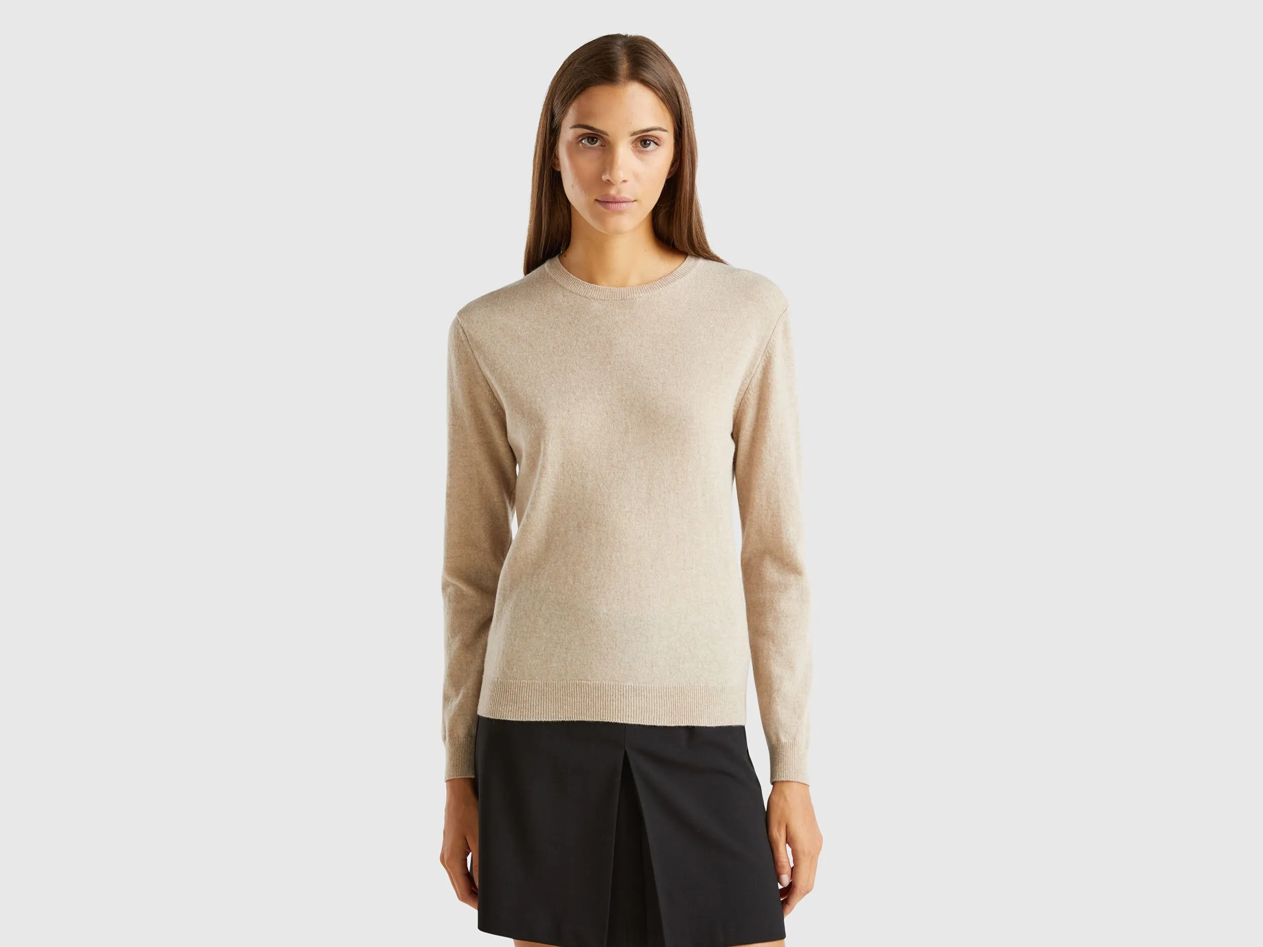 Nuovi arrivi Maglia girocollo beige in pura lana Merino