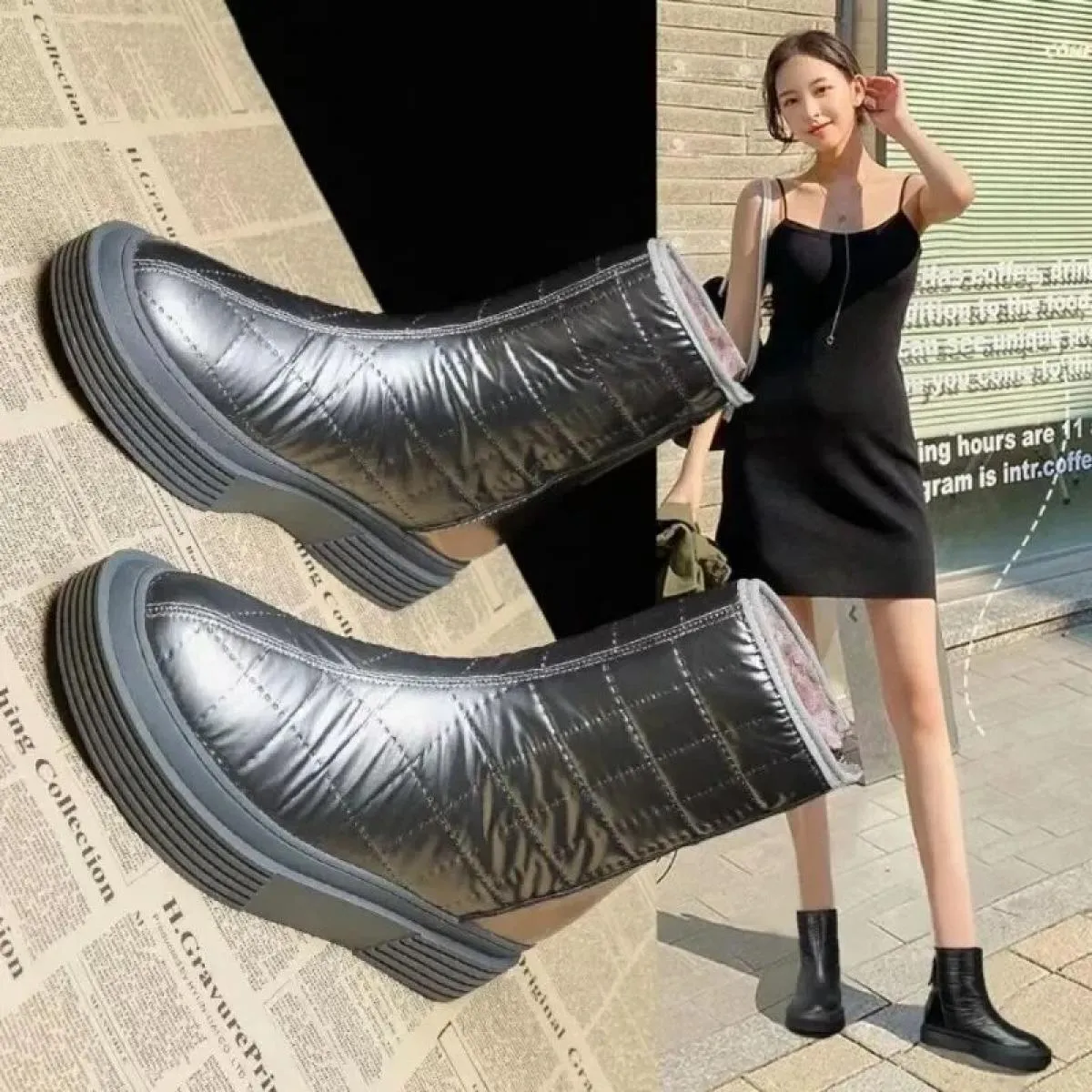 Nuovi stivali da neve invernali antiscivolo e impermeabili da donna Stivaletti caldi Scarpe imbottite in cotone Comode casual ti